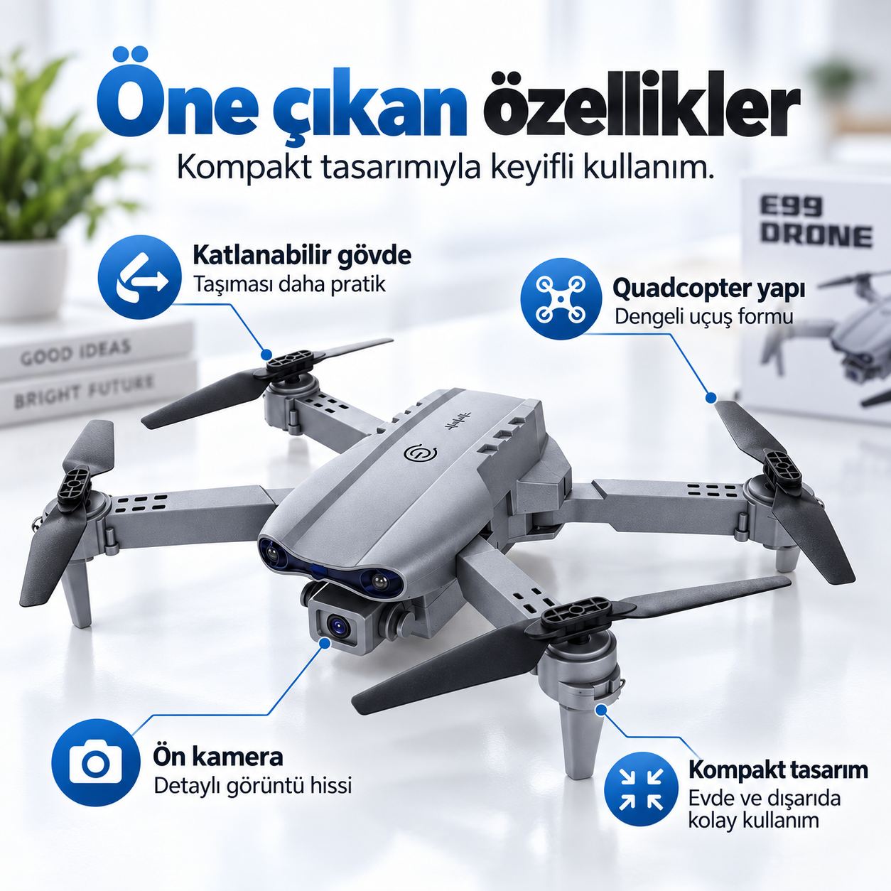 E99 Kameralı Katlanabilir Drone – Kompakt Quadcopter