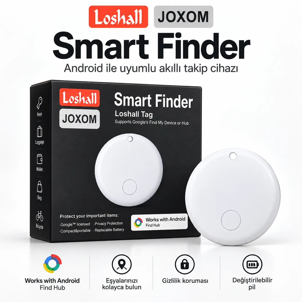 Loshall JOXOM Smart Finder – Android Google Find Hub Uyumlu Akıllı Takip Cihazı