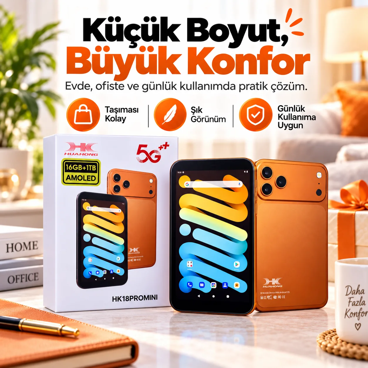 Huahong HK18 Pro Mini Tablet – 16 GB RAM, 1 TB Hafıza, AMOLED Ekran ve Android