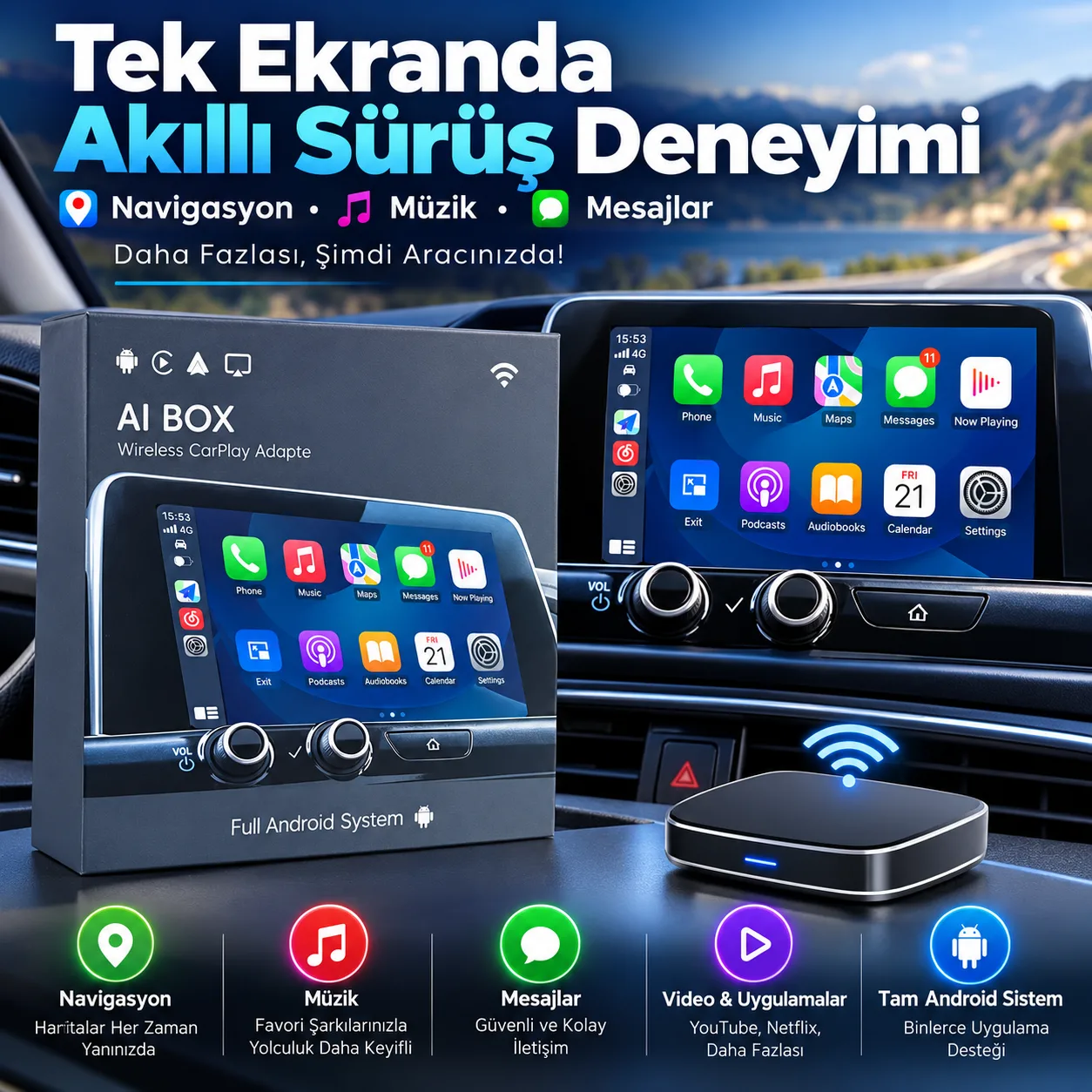 CarPlay Android Box – 4GB RAM, 32GB Depolama