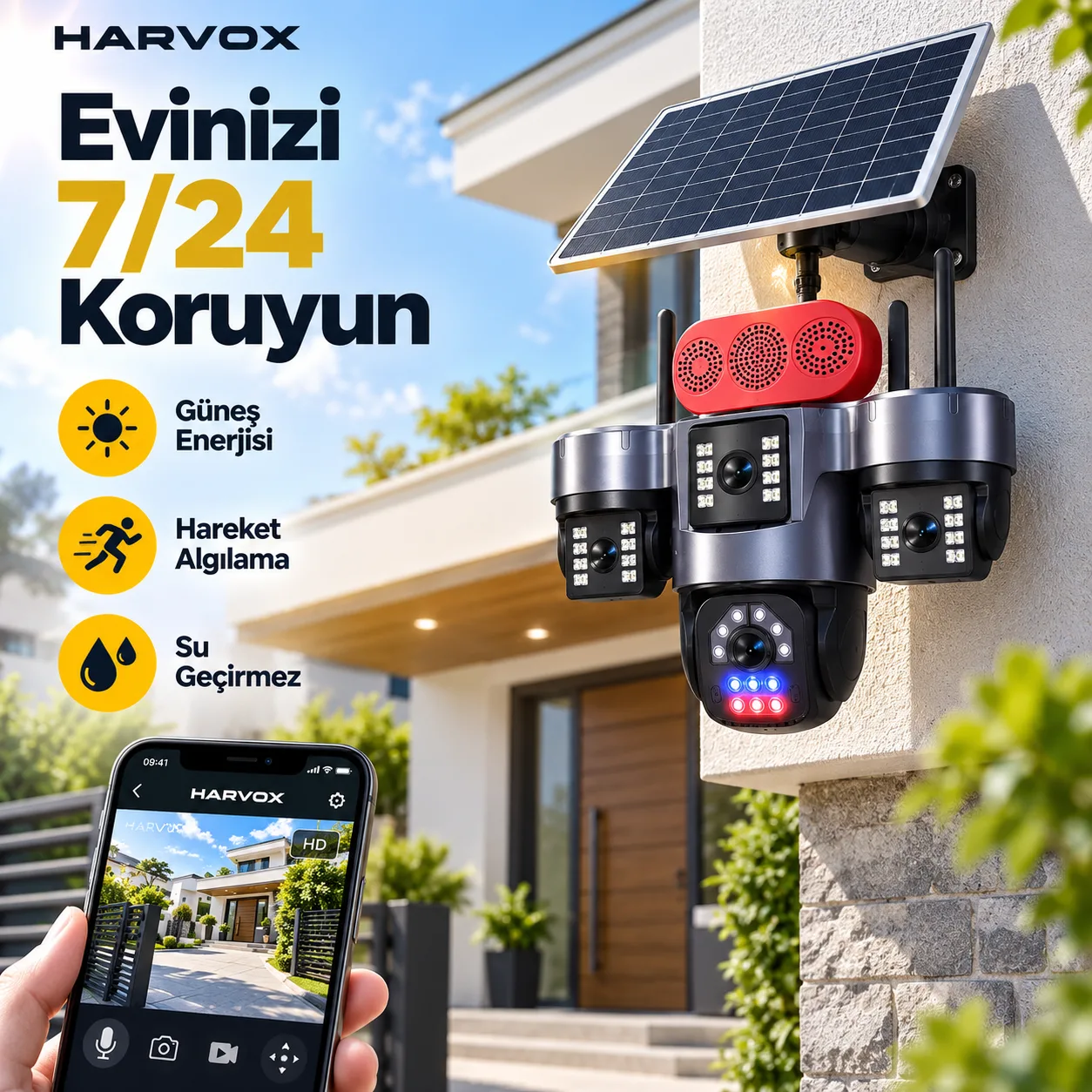 Harvox 4K AOV Solar Panelli Güvenlik Kamerası – 4G SIM Kartlı, 10X Zoom ve 360° Görüş