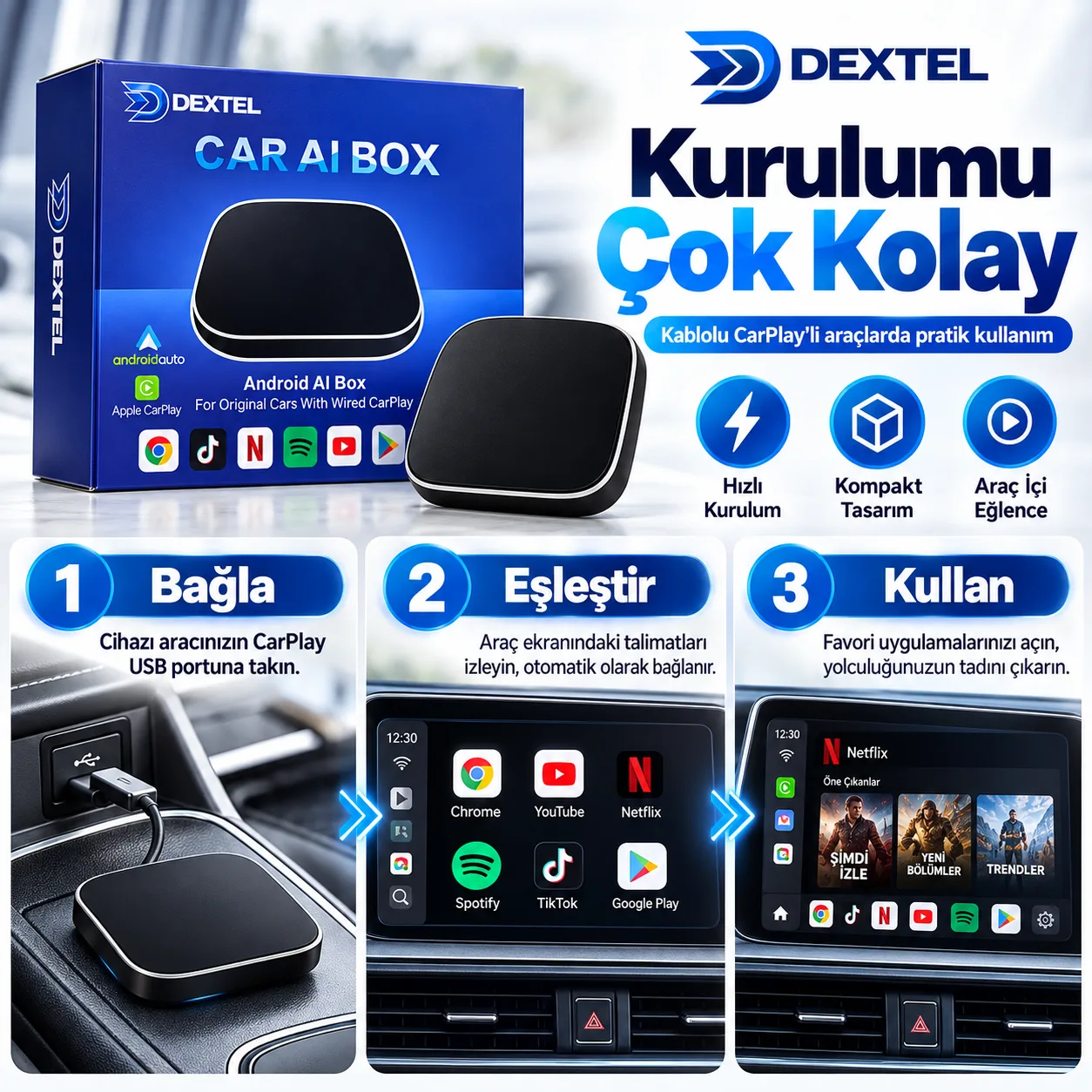 CarPlay Android Box – 8GB RAM, 128GB Depolama