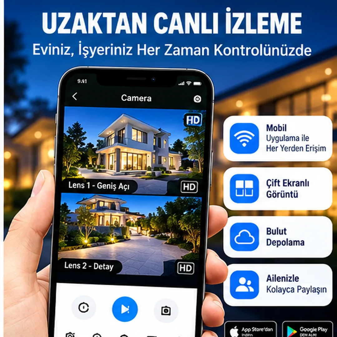 Blue Inter Model B 360° WiFi Akıllı Güvenlik Kamerası – Çift Lens, Hareket Takibi ve Renkli Gece Görüşü