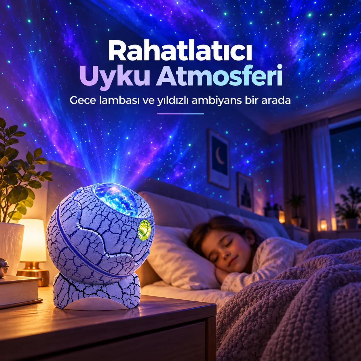 Galaxy Nightlight Projector – Galaksi Projeksiyonlu Gece Lambası, Dahili Hoparlör ve Uyku Modu