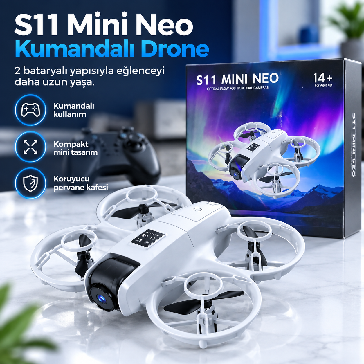 S11 Mini Neo Kameralı Drone – Çift Kameralı, Optical Flow, 2 Bataryalı Mini Drone