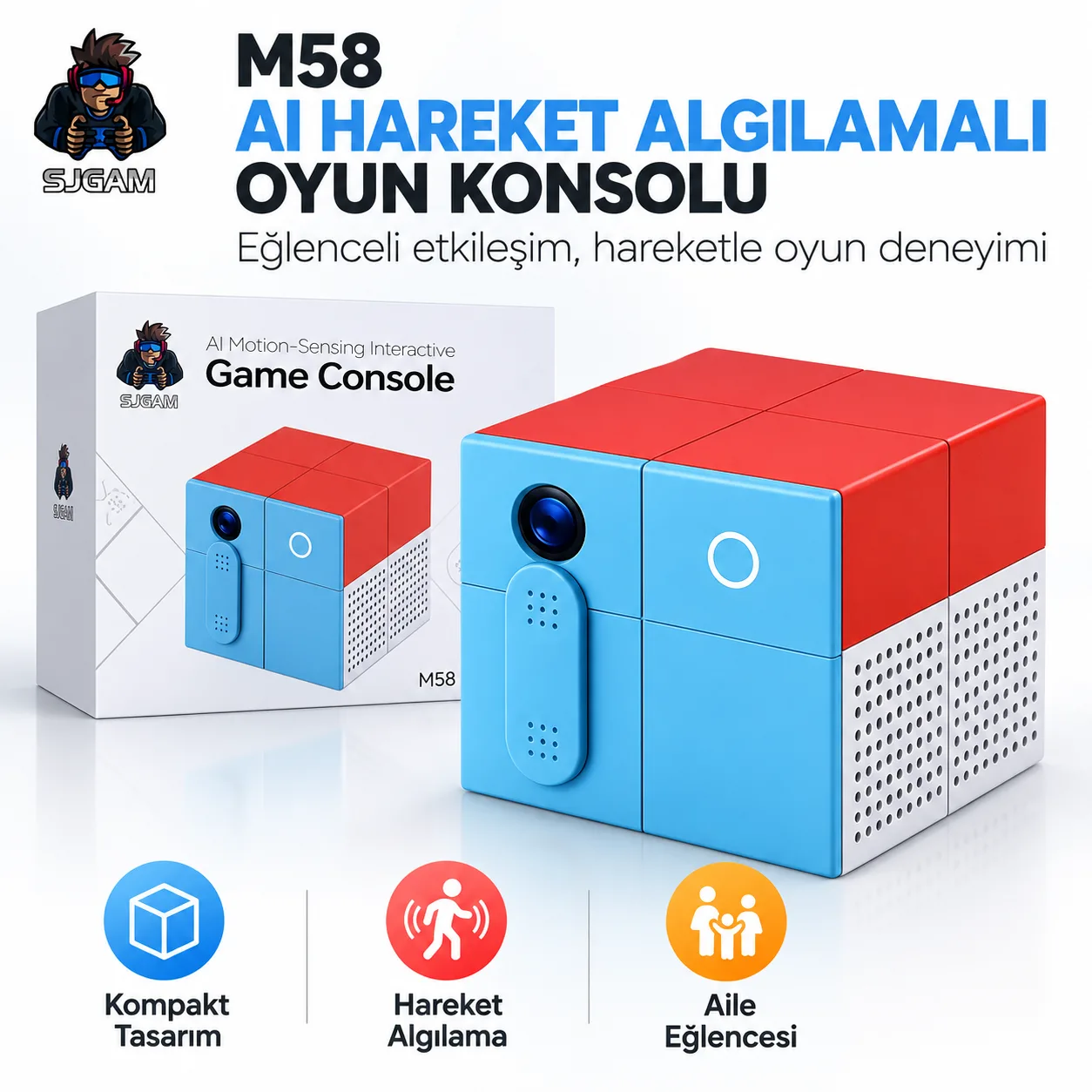 SJGAM M58 AI Hareket Algılamalı Oyun Konsolu – İnteraktif Aile ve Çocuk Oyun Sistemi