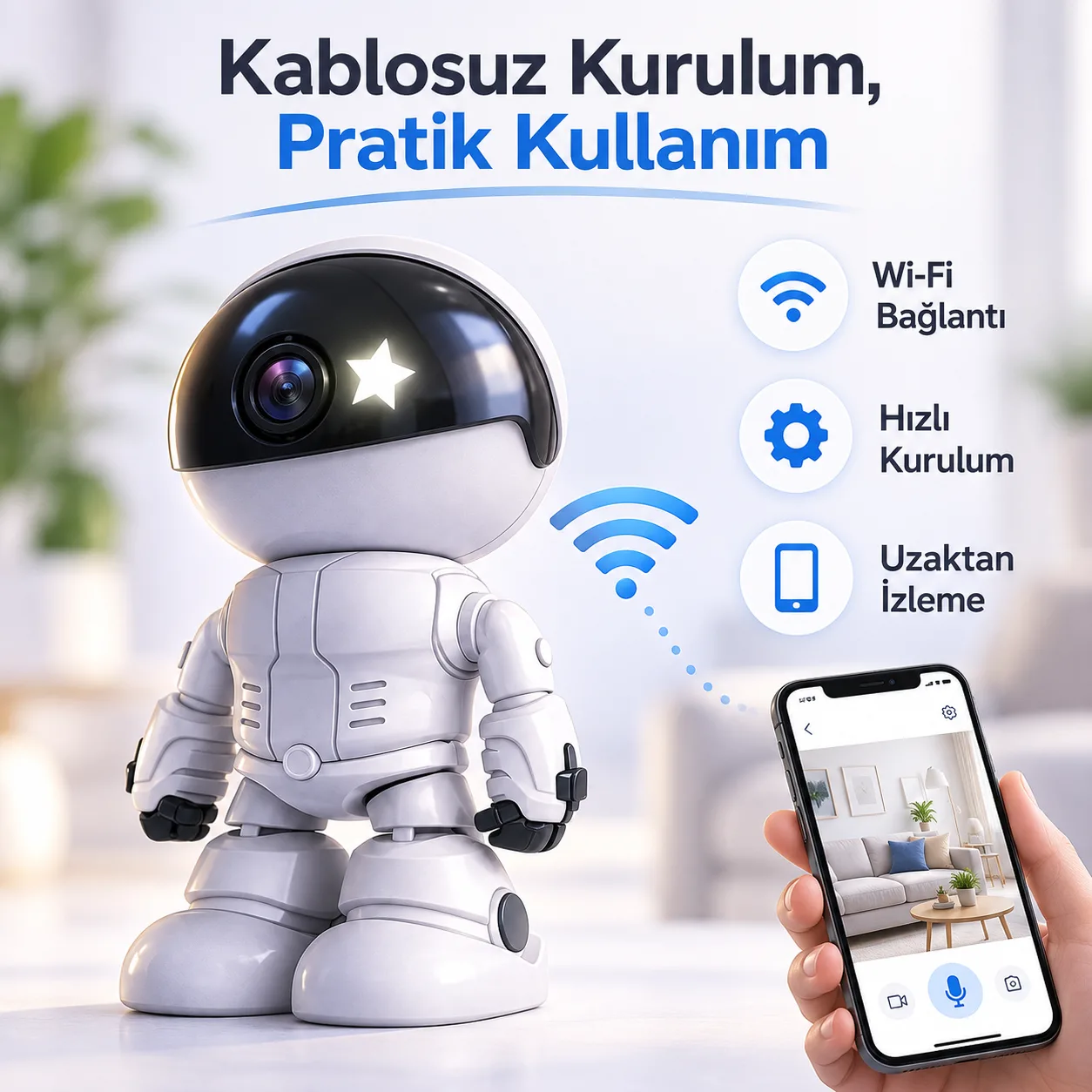 1080P WiFi IP Kamera – 360°, Akıllı Takip, Ses