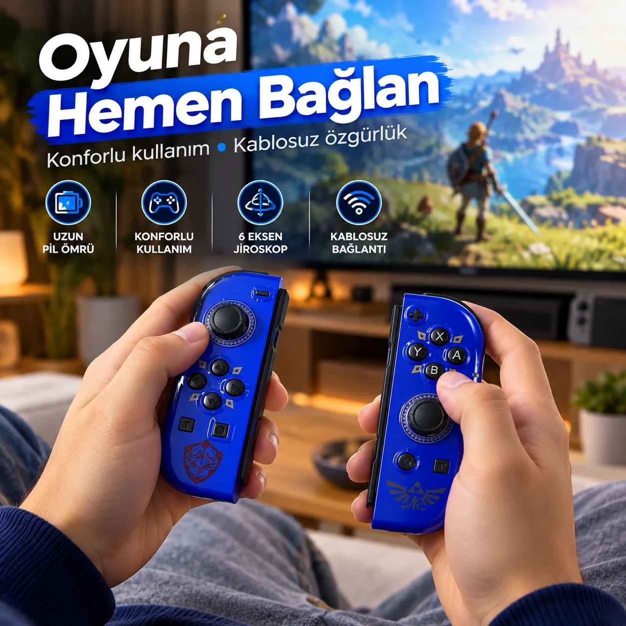 J-C Pad Kablosuz Oyun Kumandası Seti – Sol/Sağ Çift Kontrol, 6 Eksen Gyro ve Titreşim