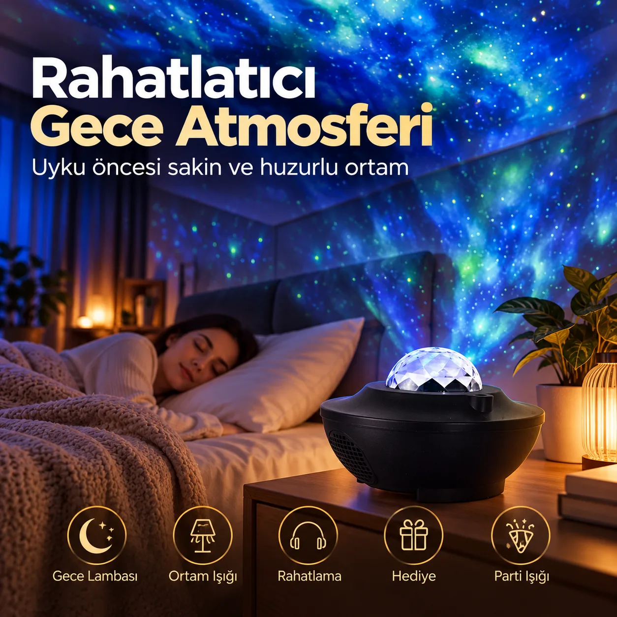 Starry Projector Light Yıldızlı Gece Lambası – Ambiyans ve Parti Işığı