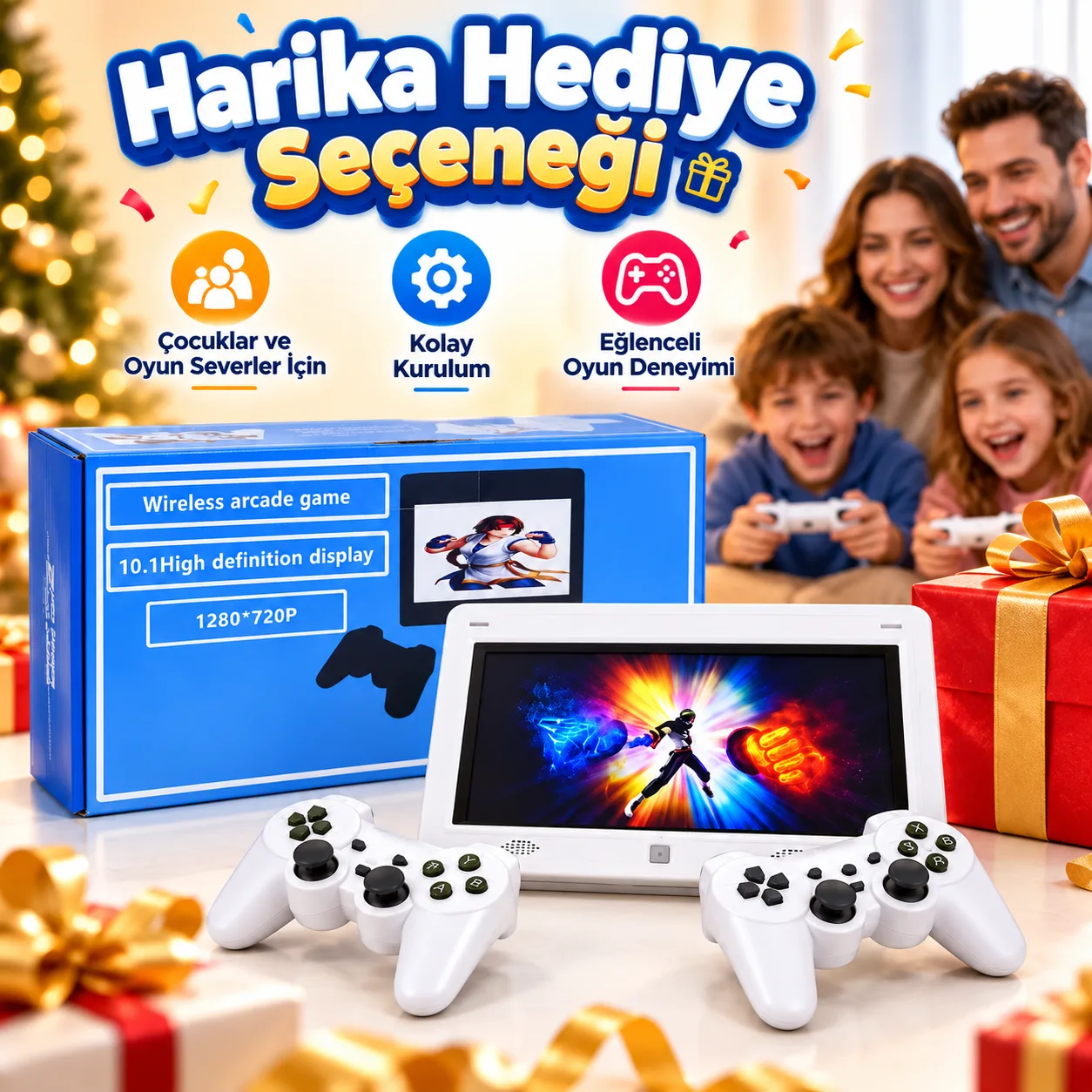 10.1 İnç HD Ekranlı Retro Oyun Konsolu – 1280x720P, 2 Kablosuz Oyun Kolu