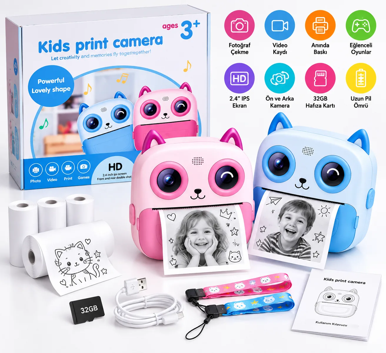 Anında Baskılı Çocuk Fotoğraf Makinesi – Termal Yazıcı
