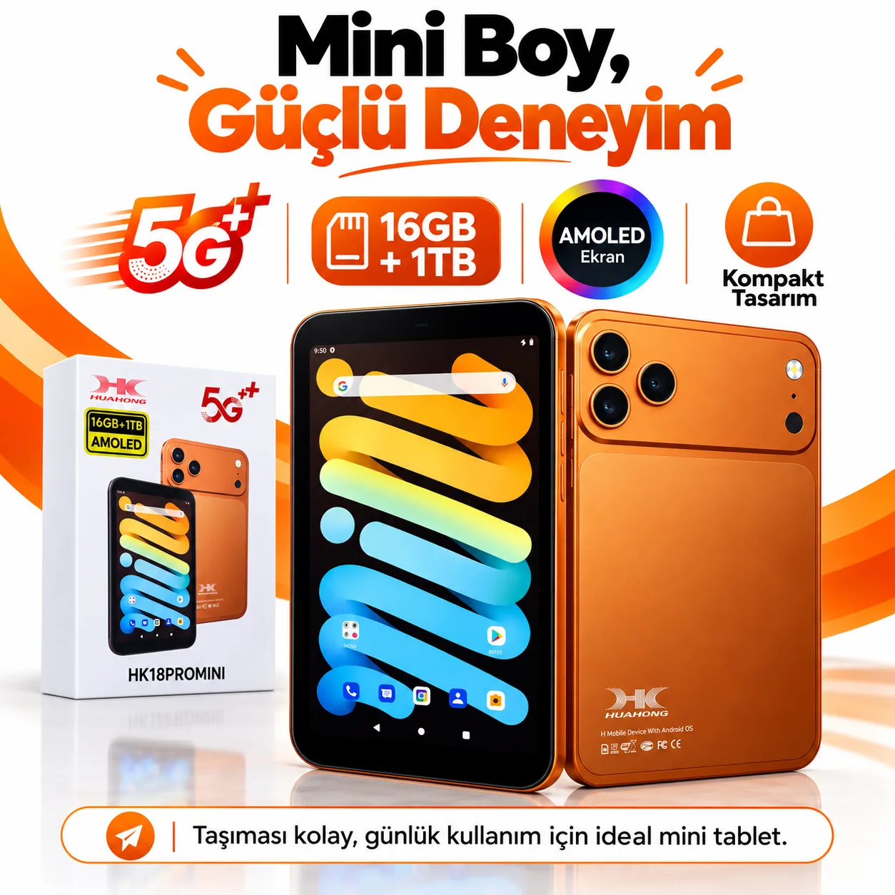Huahong HK18 Pro Mini Tablet – 16 GB RAM, 1 TB Hafıza, AMOLED Ekran ve Android