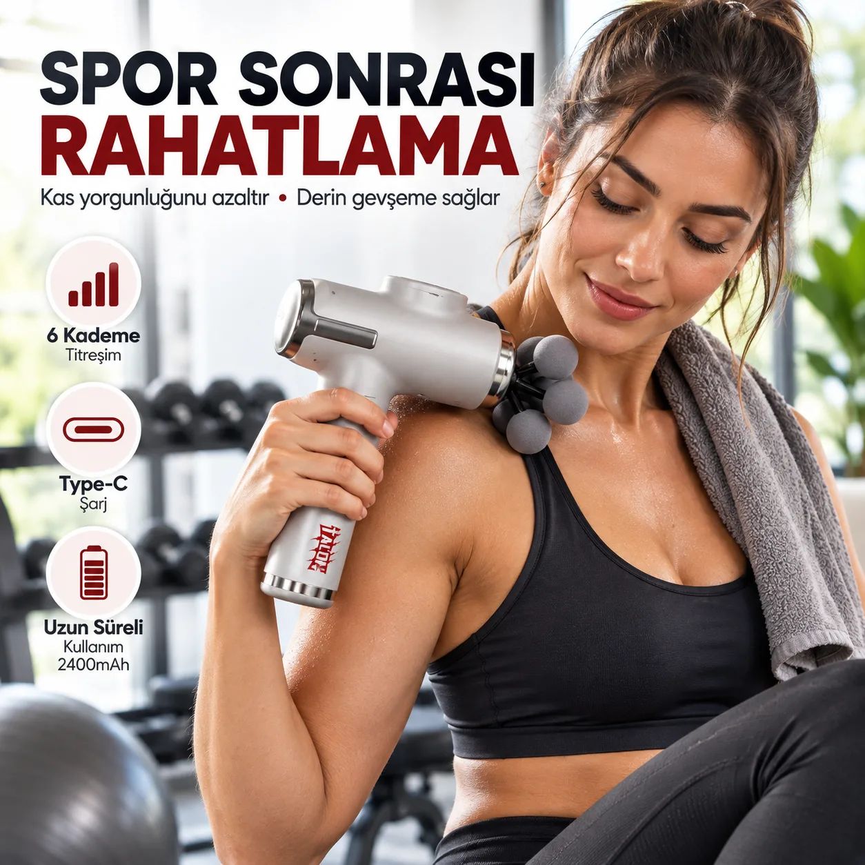 Talon TLN3 Çift Bataryalı Masaj Tabancası – 5 Başlıklı, 6 Kademeli Titreşim, 2400 mAh