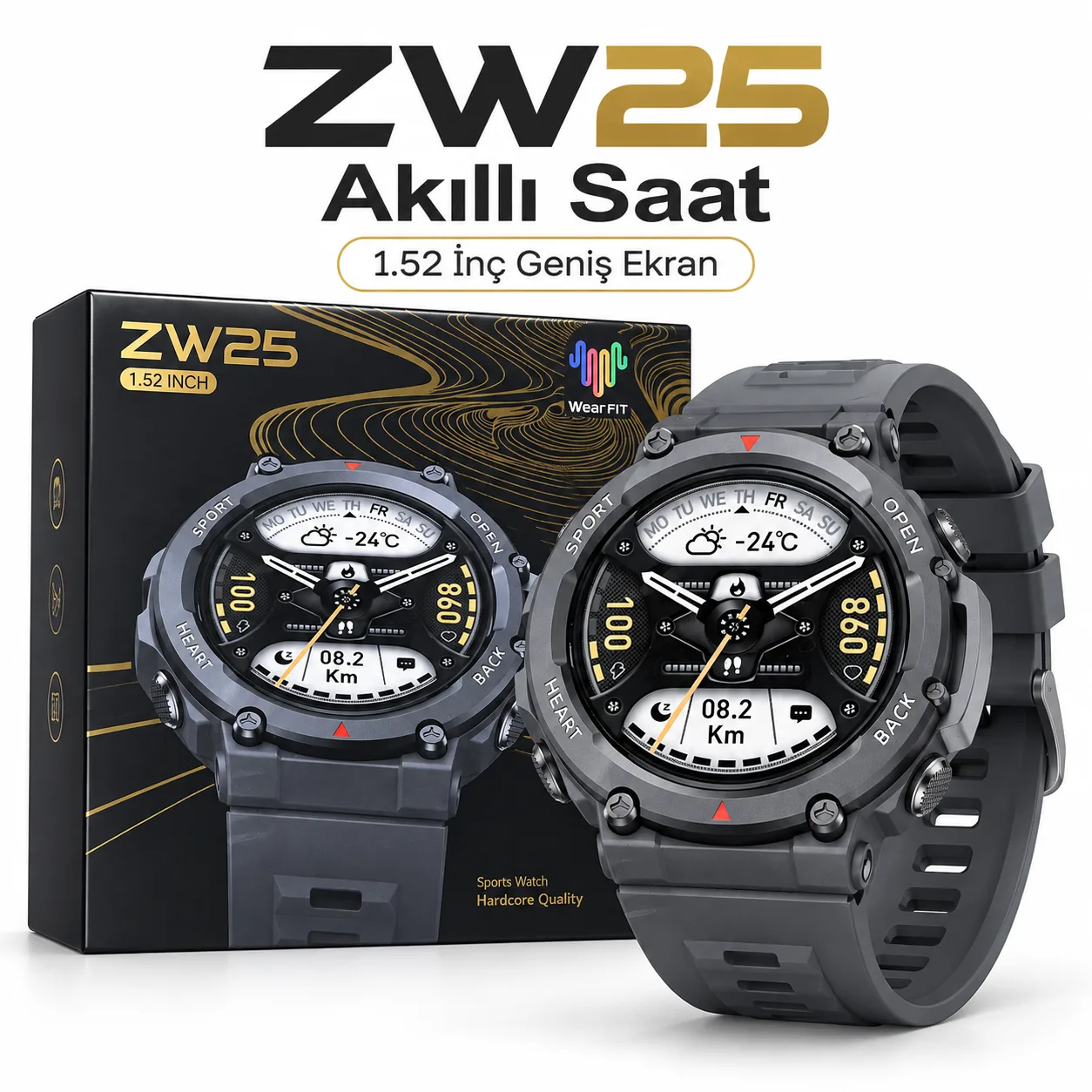 ZW25 Akıllı Saat – 1.52 İnç AMOLED Ekran, Bluetooth Arama, WearFit Pro ve IP67