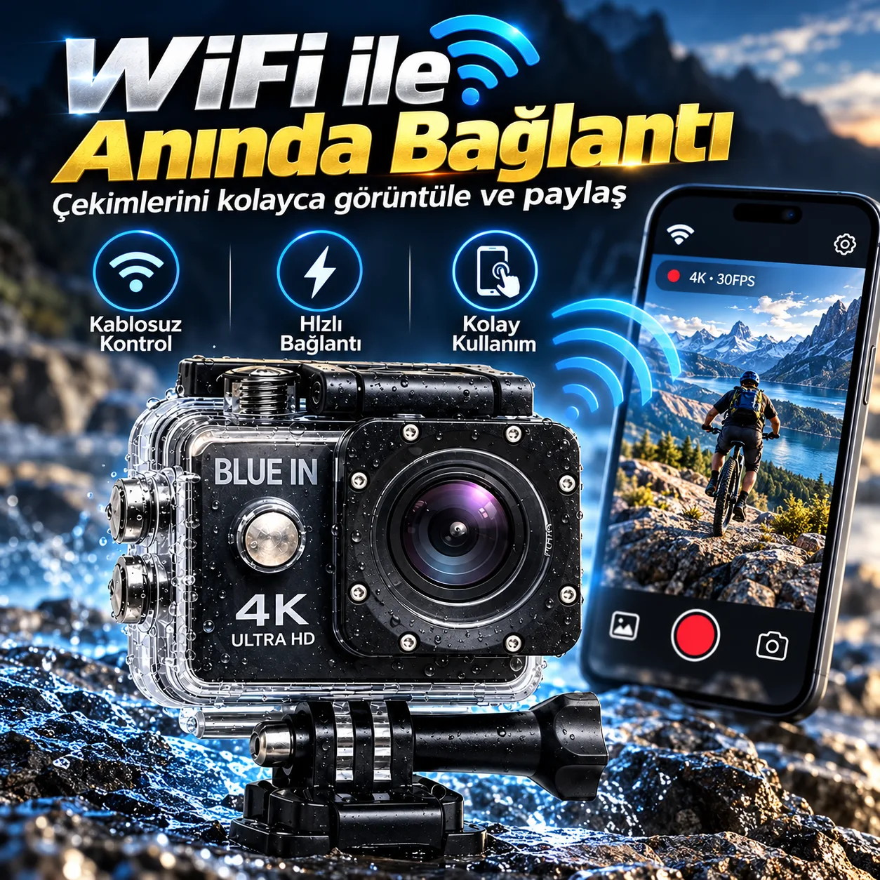 4K Aksiyon Kamerası – WiFi, 30FPS, 16MP