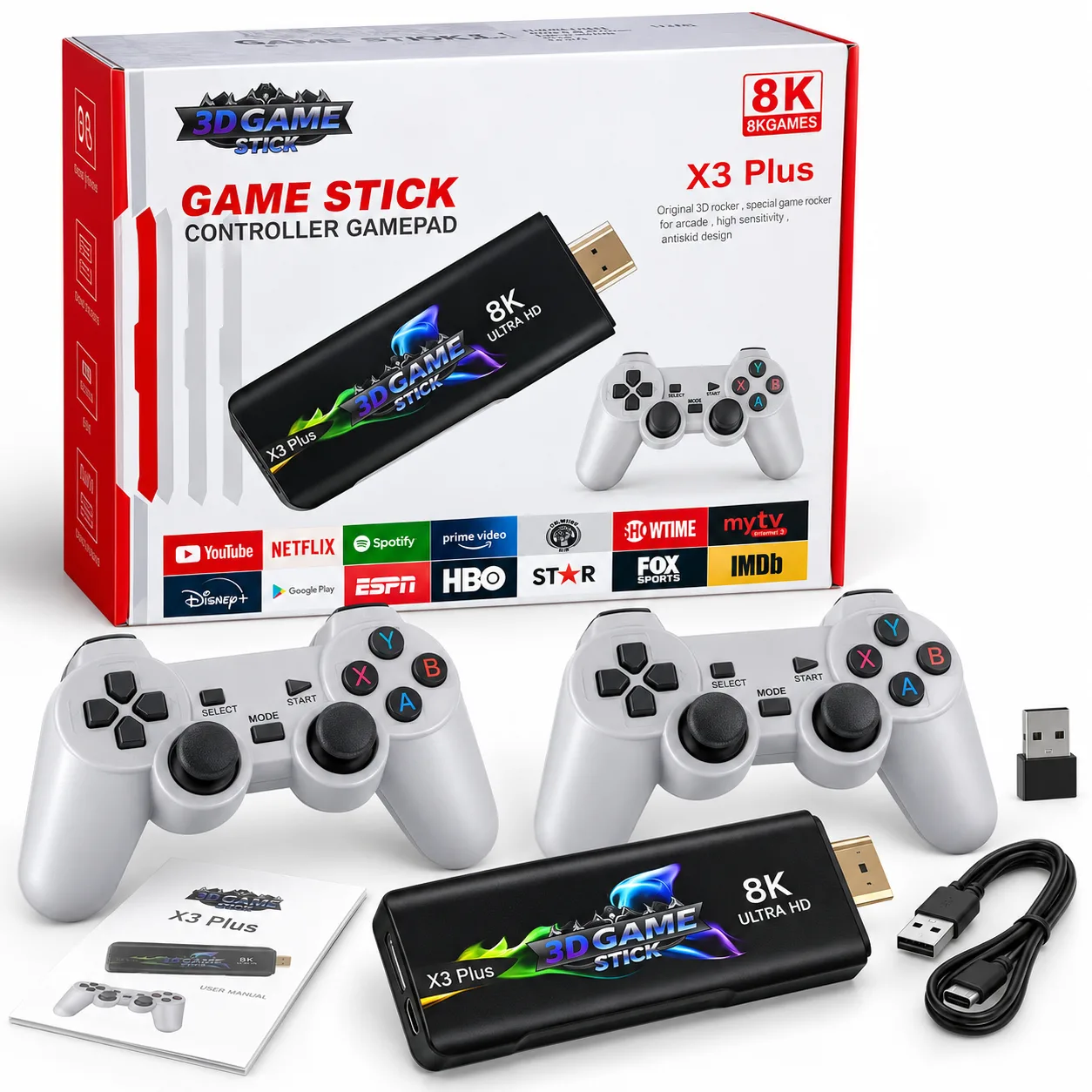 3D Game Stick Retro Oyun Konsolu – 20.000 Oyun, 2 Kol
