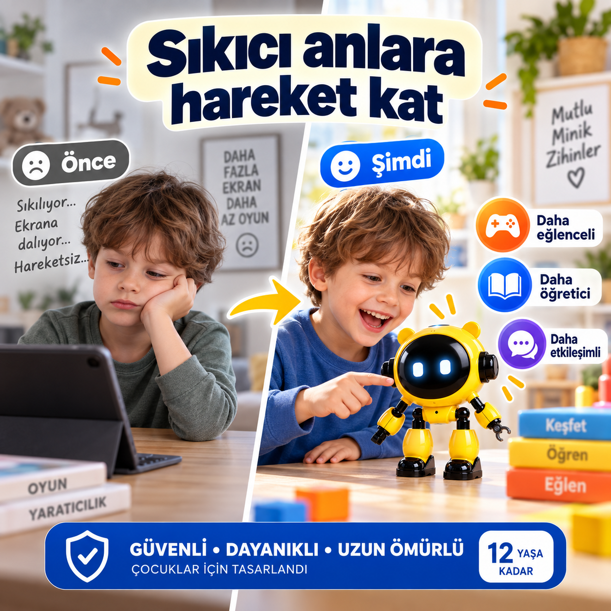 Çocuklar İçin Türkçe Konuşan Yapay Zeka Robotu – 40+ Dil, Wi-Fi ve Mobil Uygulama