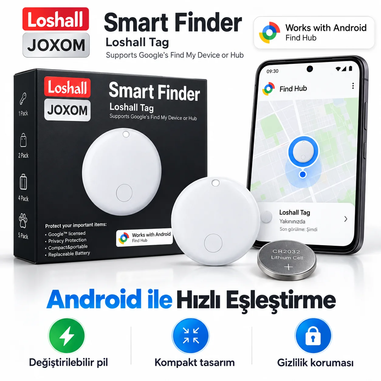 Loshall JOXOM Smart Finder – Android Google Find Hub Uyumlu Akıllı Takip Cihazı