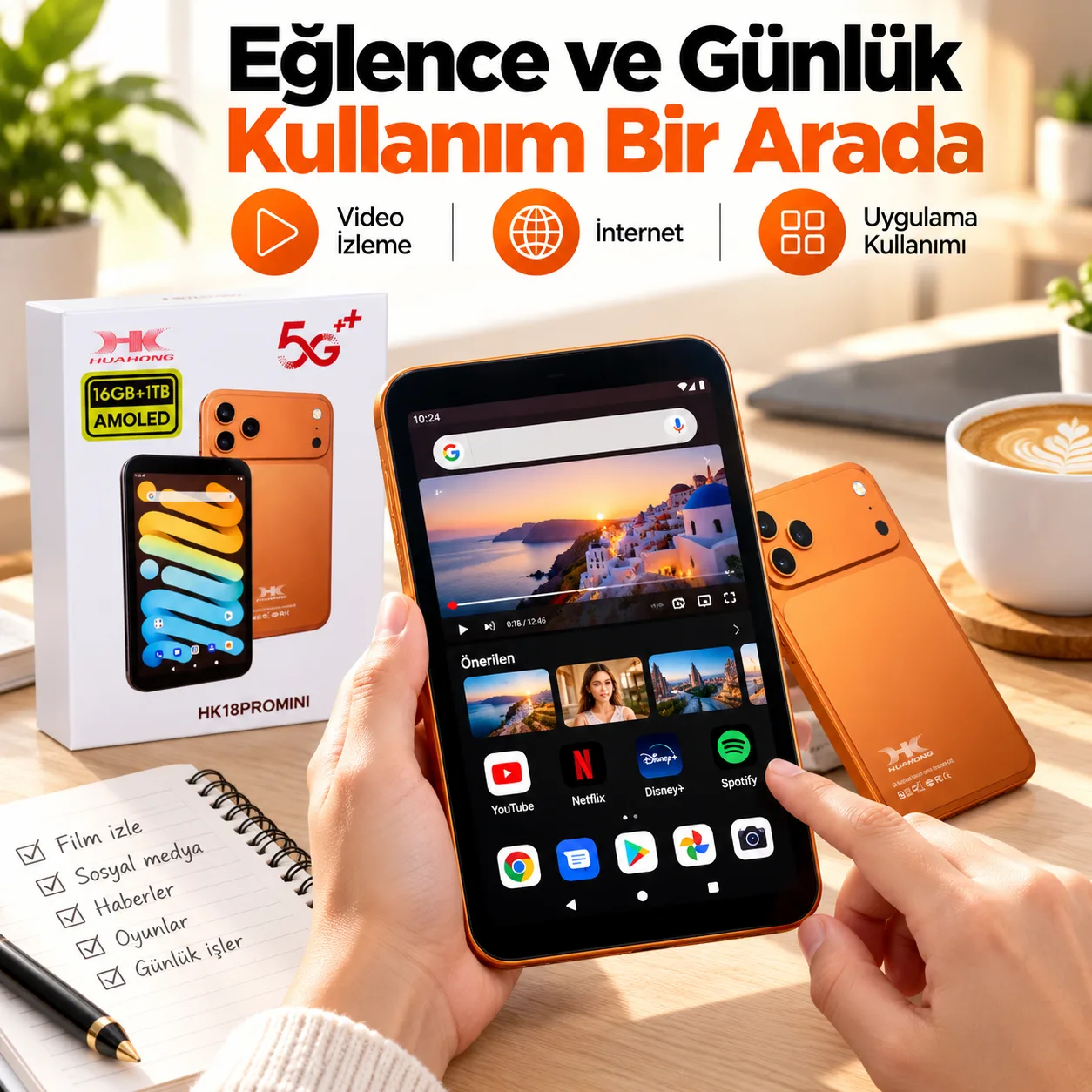 Huahong HK18 Pro Mini Tablet – 16 GB RAM, 1 TB Hafıza, AMOLED Ekran ve Android