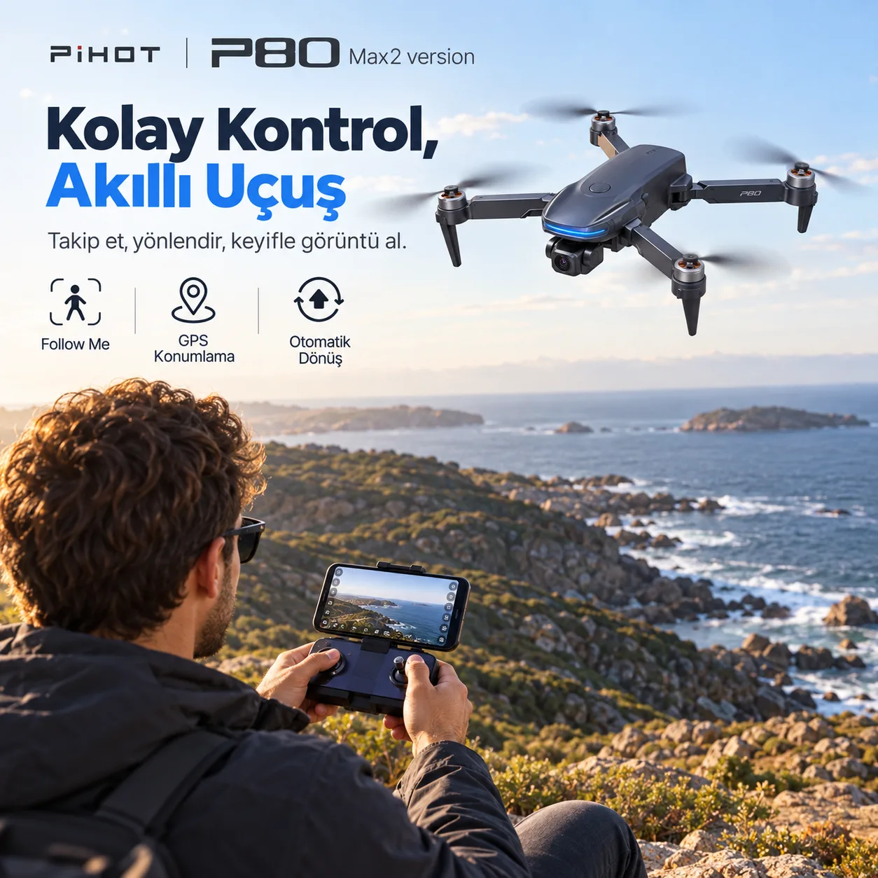 Pihot P80 Max 2 GPS Drone – 6 KM Menzil, 500 M Yükseklik, Mekanik Gimbal ve Fırçasız Motor