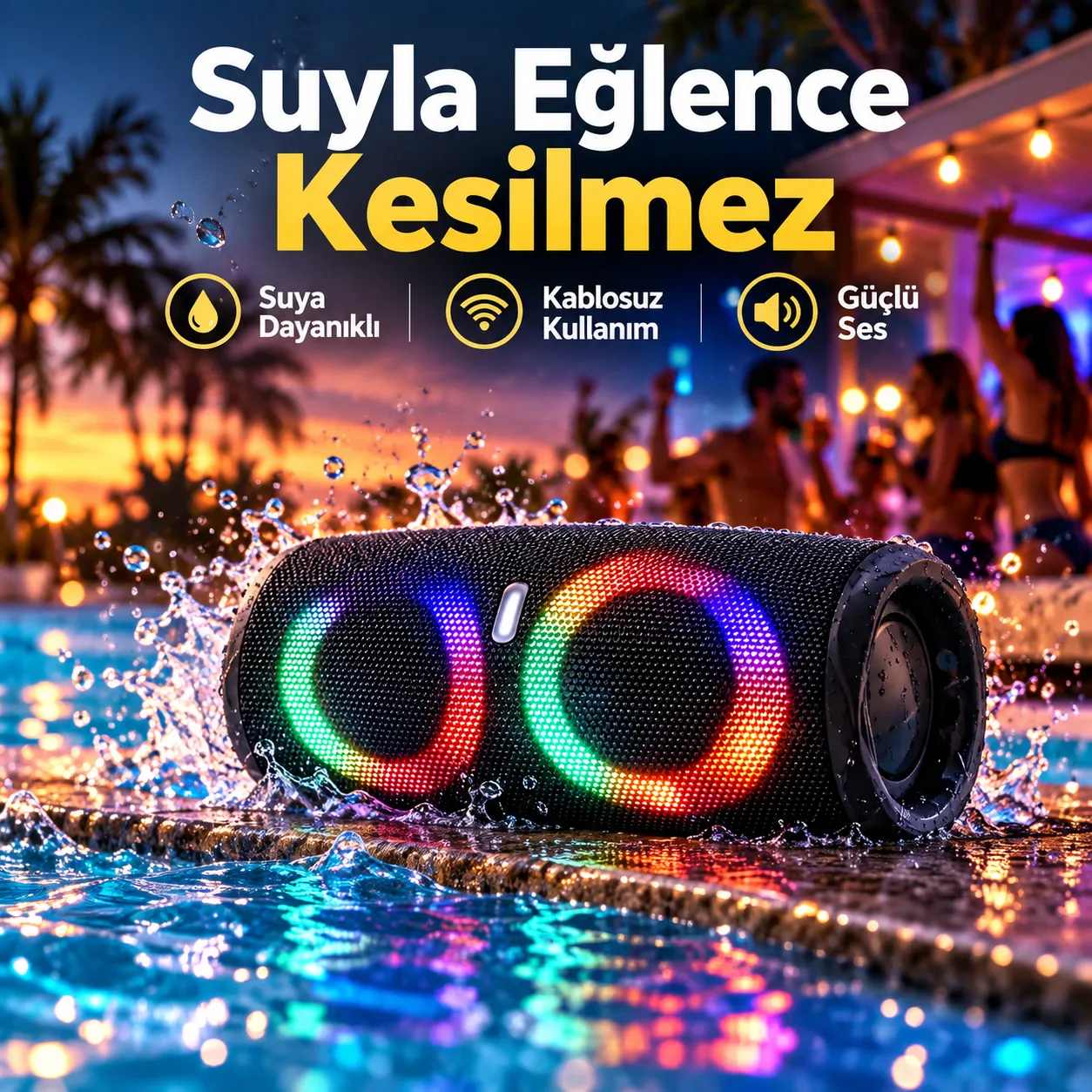 RGB Bluetooth Hoparlör – Su Geçirmez, Güçlü Bas