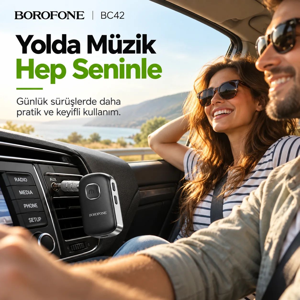 Borofone BC42 Bluetooth 5.0 AUX Araç Adaptörü – Kablosuz Müzik Alıcısı