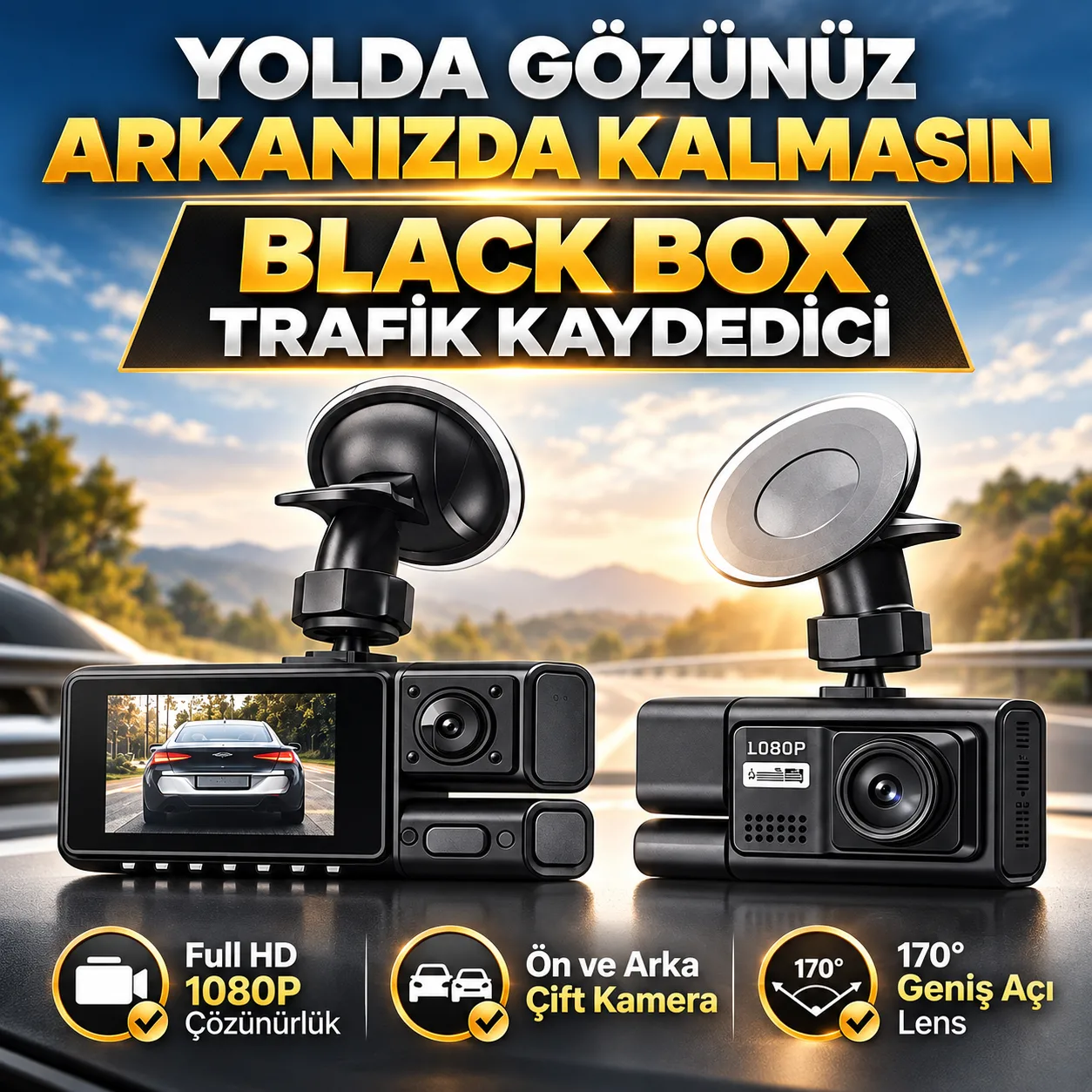 1080P Ön Arka Araç Kamerası – 170° Geniş Açı