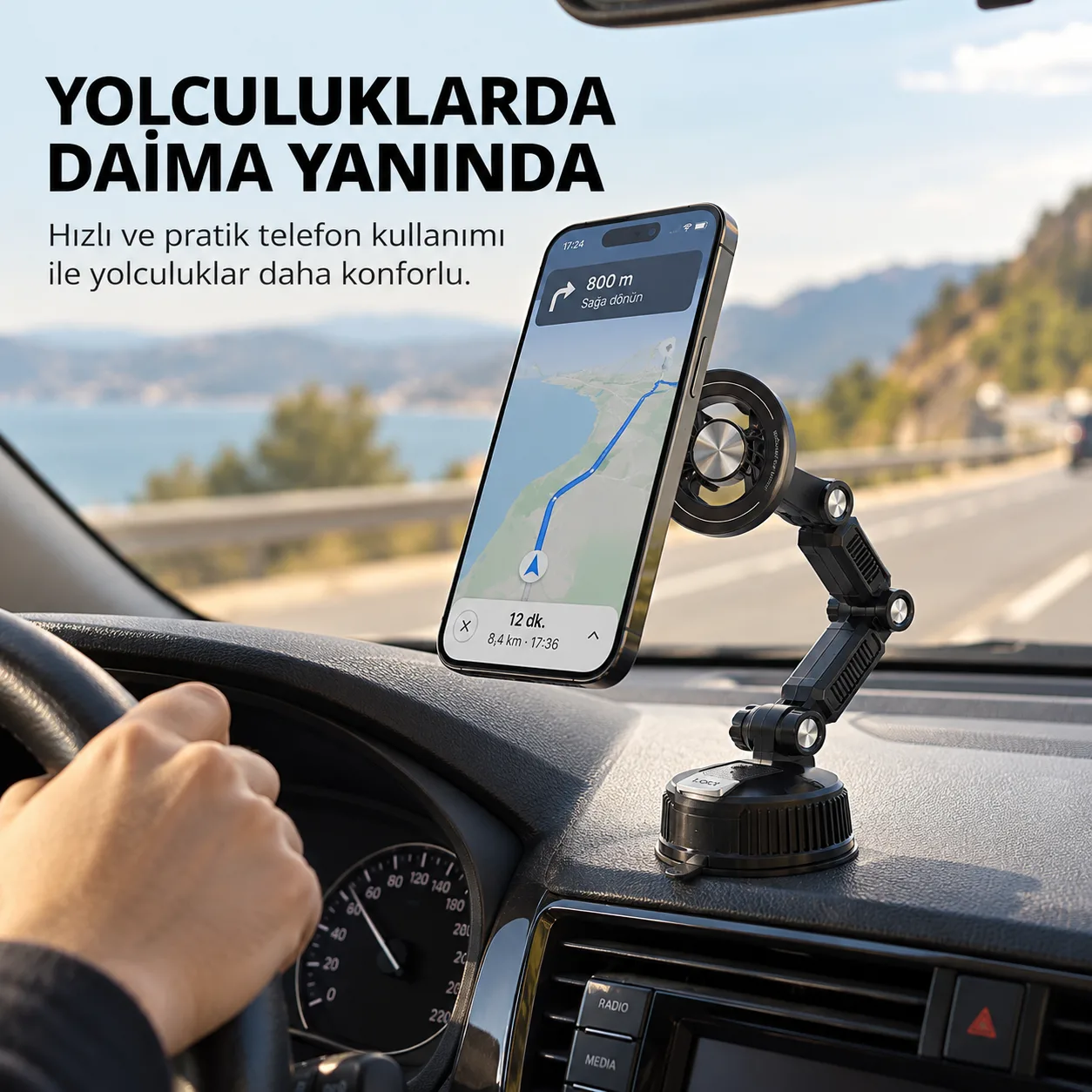 RT-2011 Manyetik Araç Telefon Tutucu – Vakumlu, 360° Ayarlanabilir Güçlü Mıknatıslı Tutacak