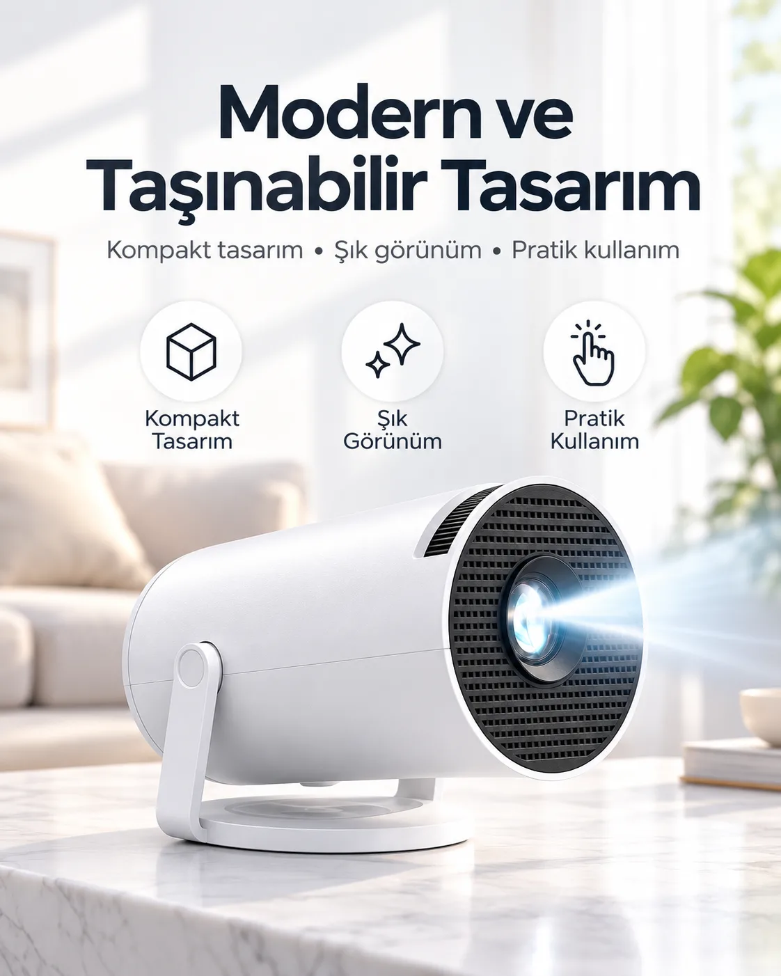 Mini Projeksiyon Cihazı – WiFi, Bluetooth, 4K Destekli