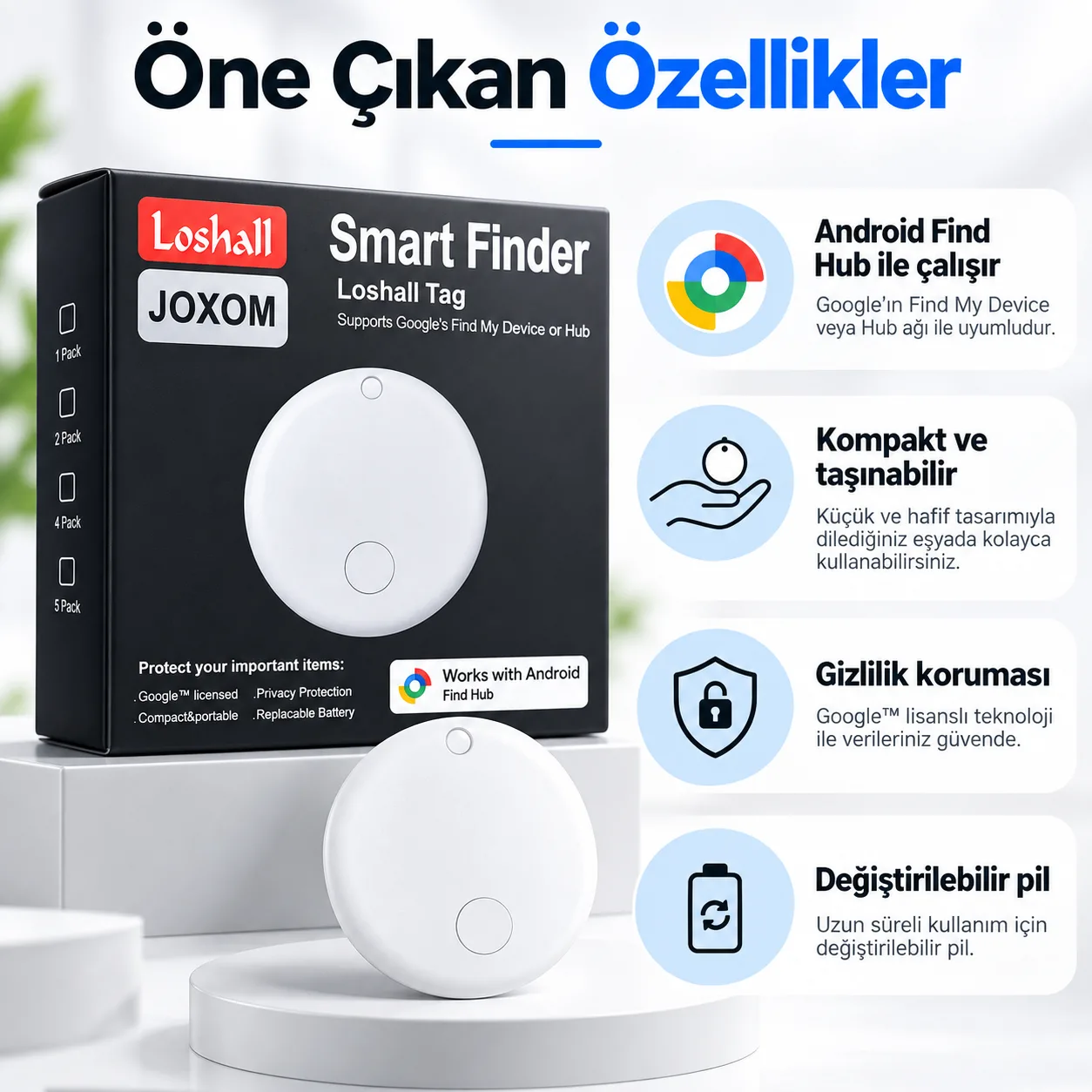 Loshall JOXOM Smart Finder – Android Google Find Hub Uyumlu Akıllı Takip Cihazı