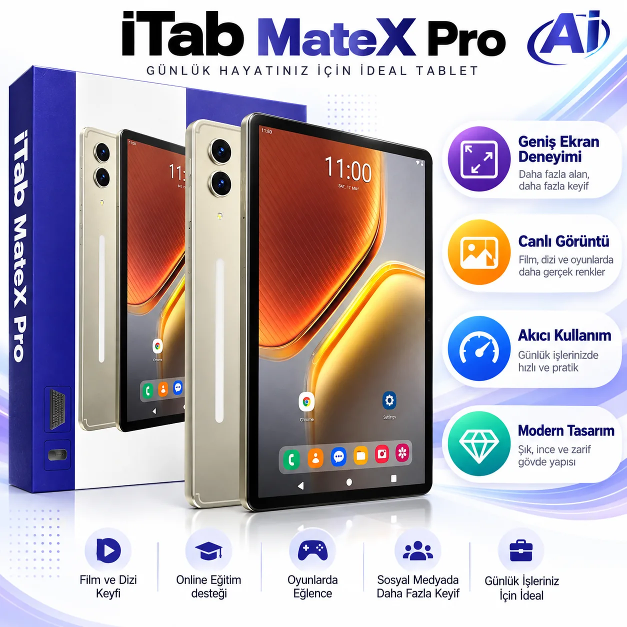 iTab MateX Pro Tablet – Geniş Ekranlı, İnce ve Şık Tasarımlı Android Tablet