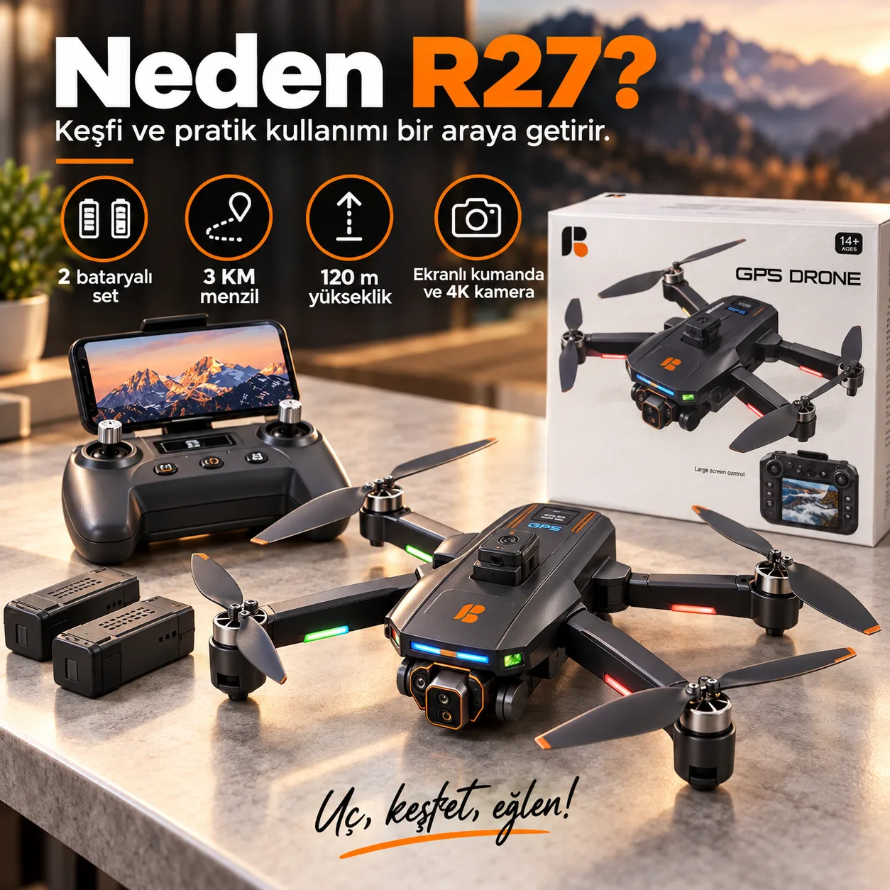 R27 GPS Ultra Drone – 4K, 3 KM, Ekranlı Kumanda – ürün görseli 6