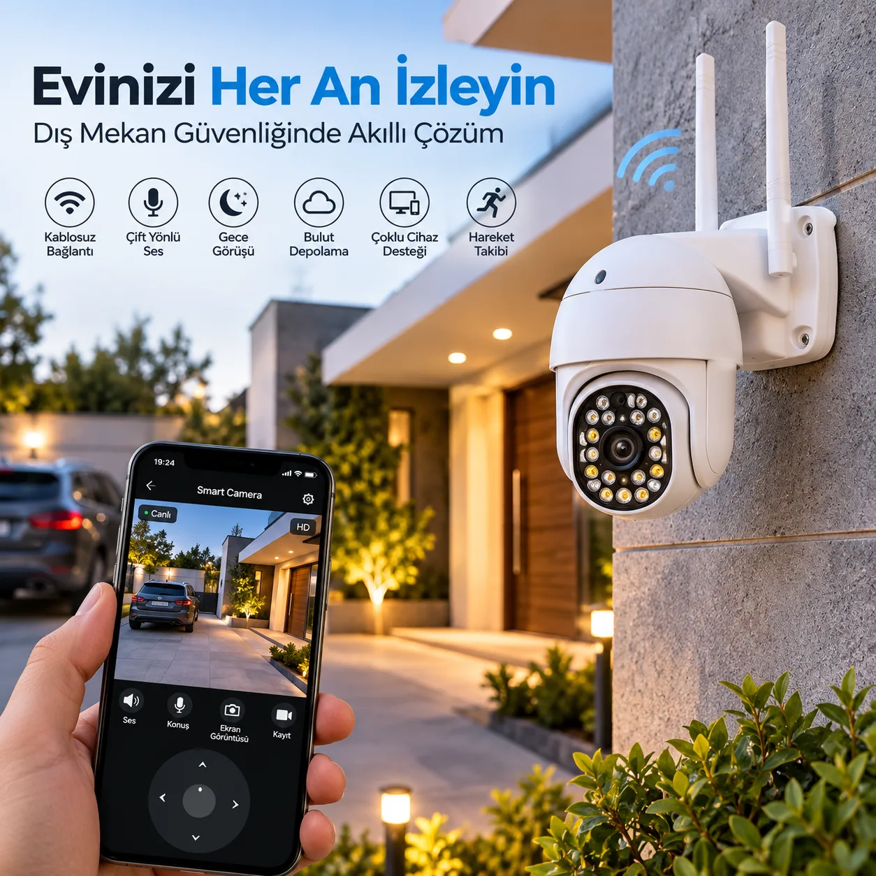 Smart WiFi PTZ Güvenlik Kamerası – Otomatik Takip, Gece Görüşü ve Çift Yönlü Ses