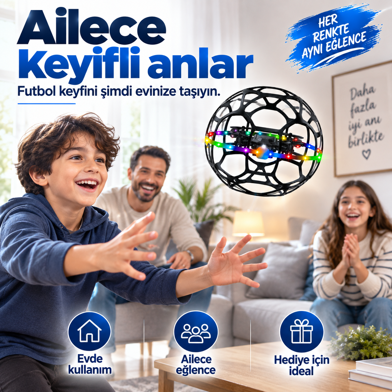 R34 Futbol Topu Tasarımlı Kumandalı Drone – LED Işıklı Koruyucu Kafesli Mini Drone