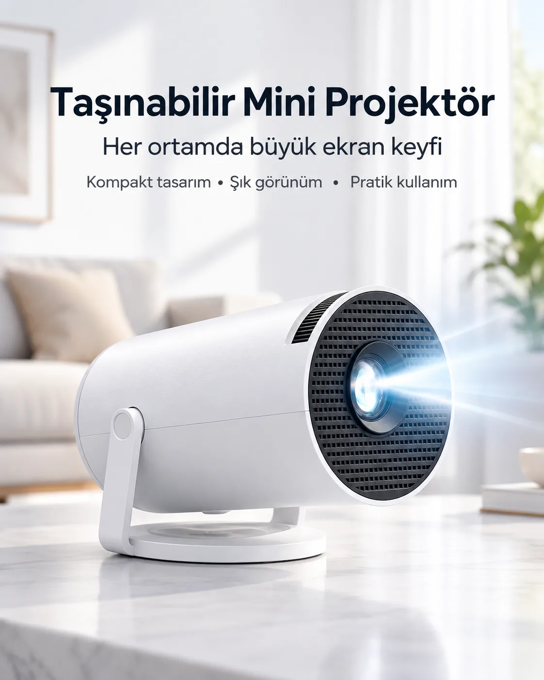 Mini Projeksiyon Cihazı – WiFi, Bluetooth, 4K Destekli