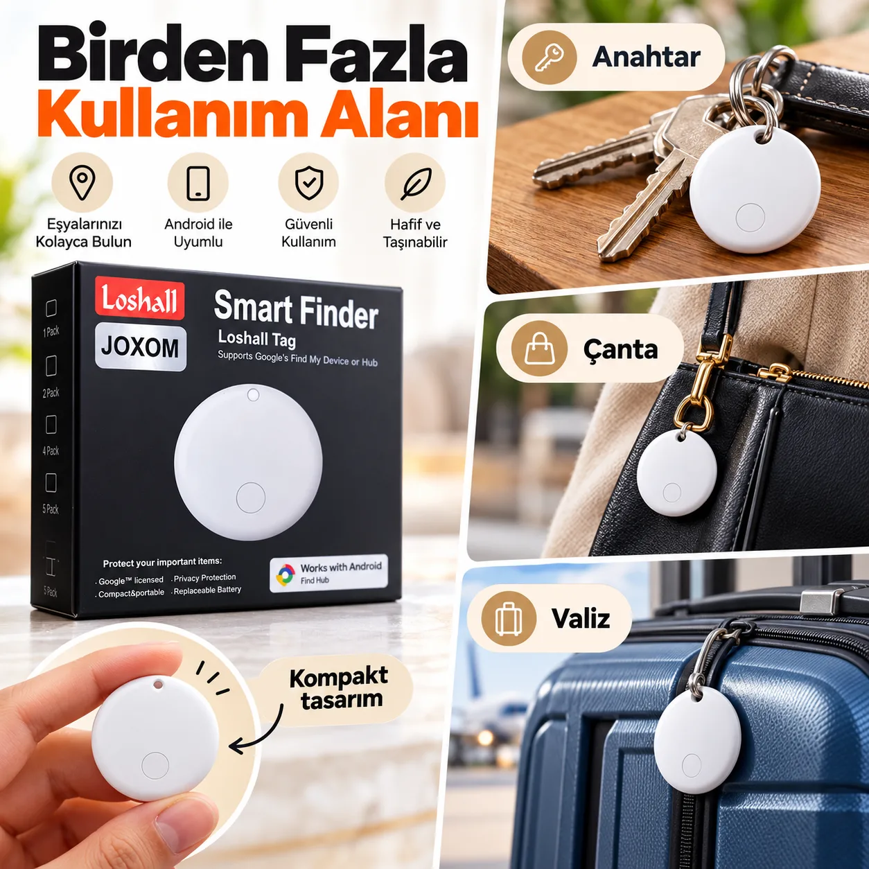 Loshall JOXOM Smart Finder – Android Google Find Hub Uyumlu Akıllı Takip Cihazı