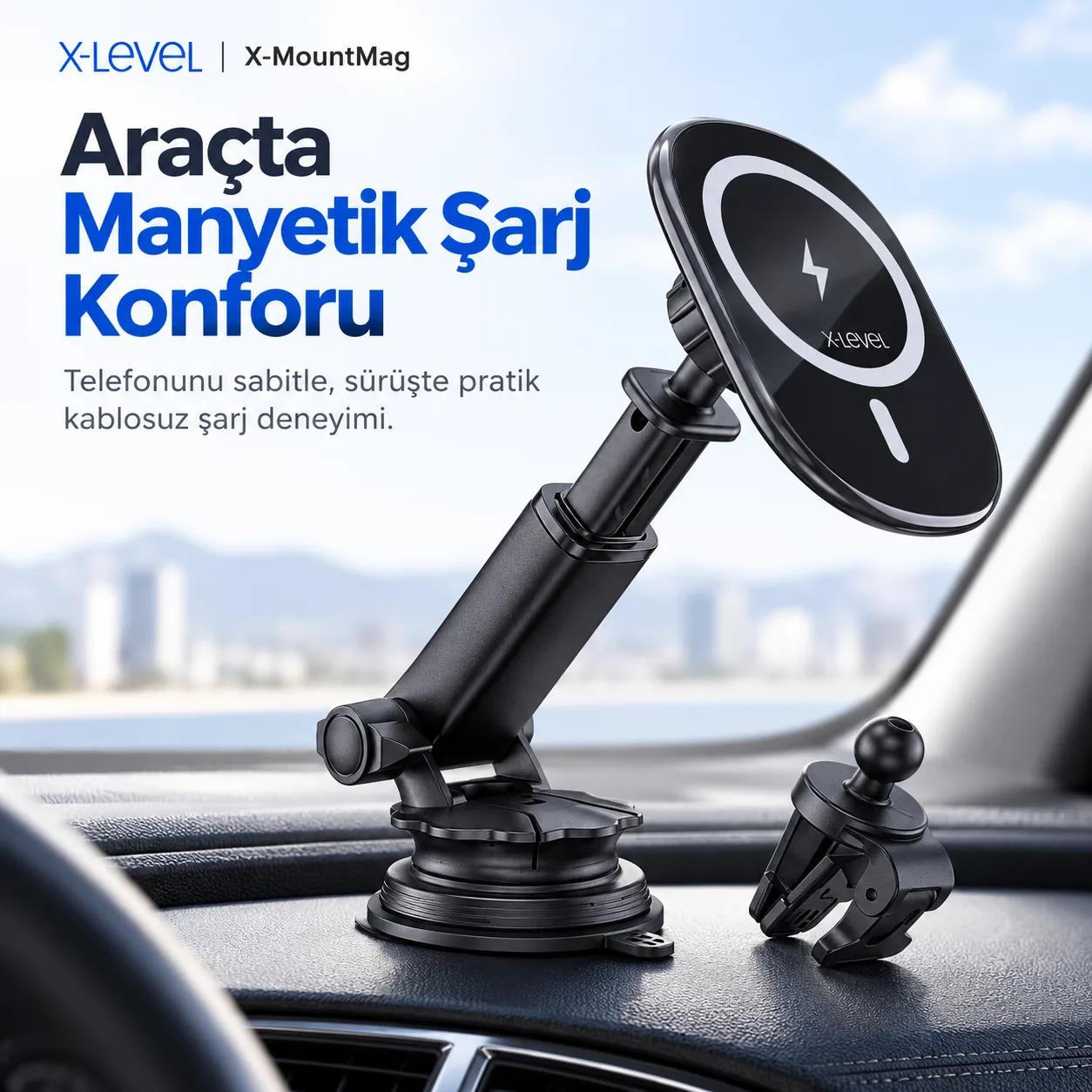 X-Level X-MountMag Manyetik Kablosuz Şarjlı Araç Telefon Tutucu