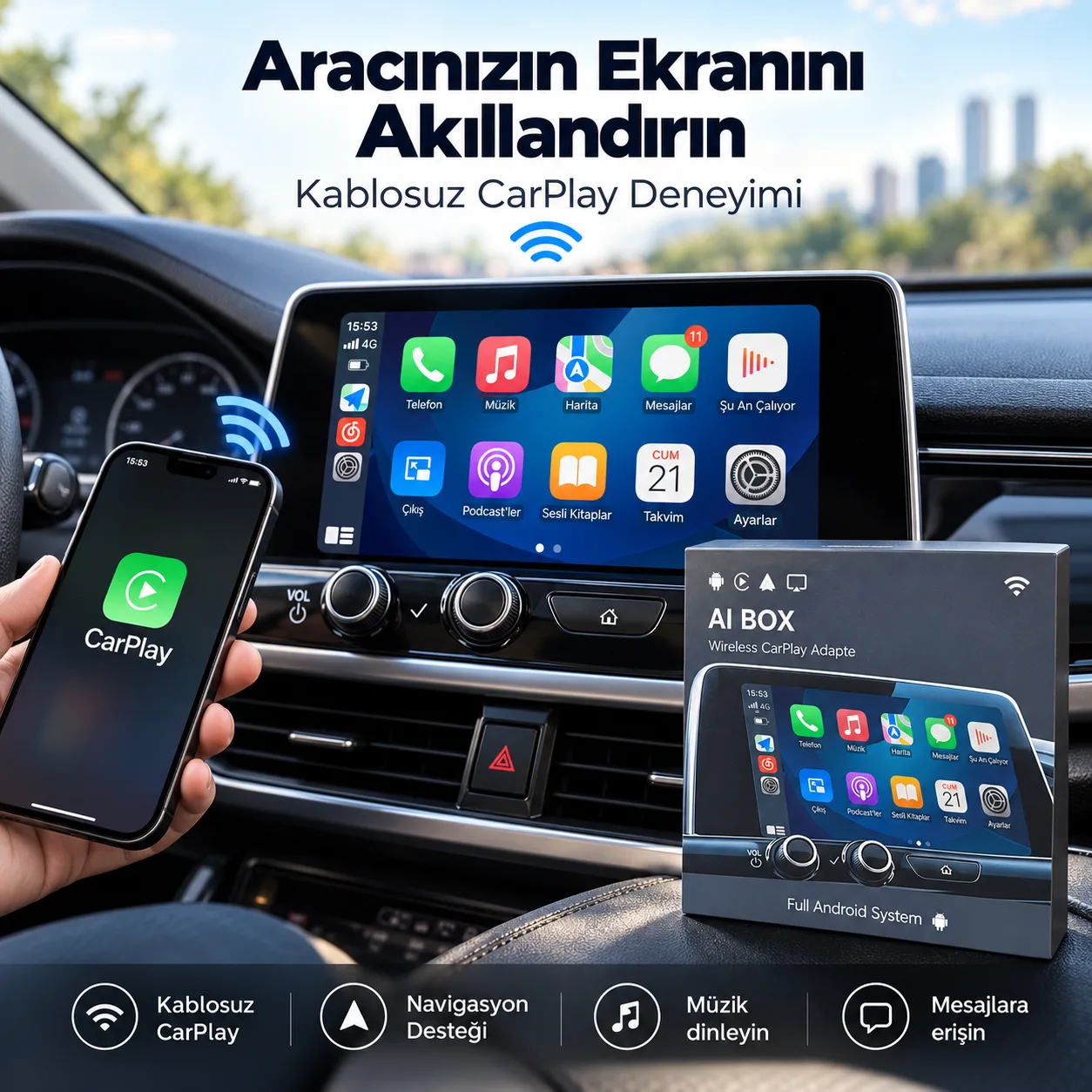 CarPlay Android Box – 4GB RAM, 32GB Depolama