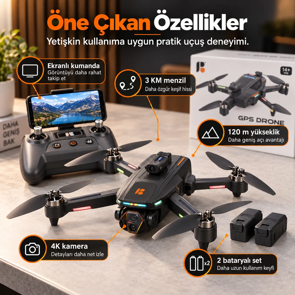 R27 GPS Ultra Drone – 4K, 3 KM, Ekranlı Kumanda – ürün görseli 4