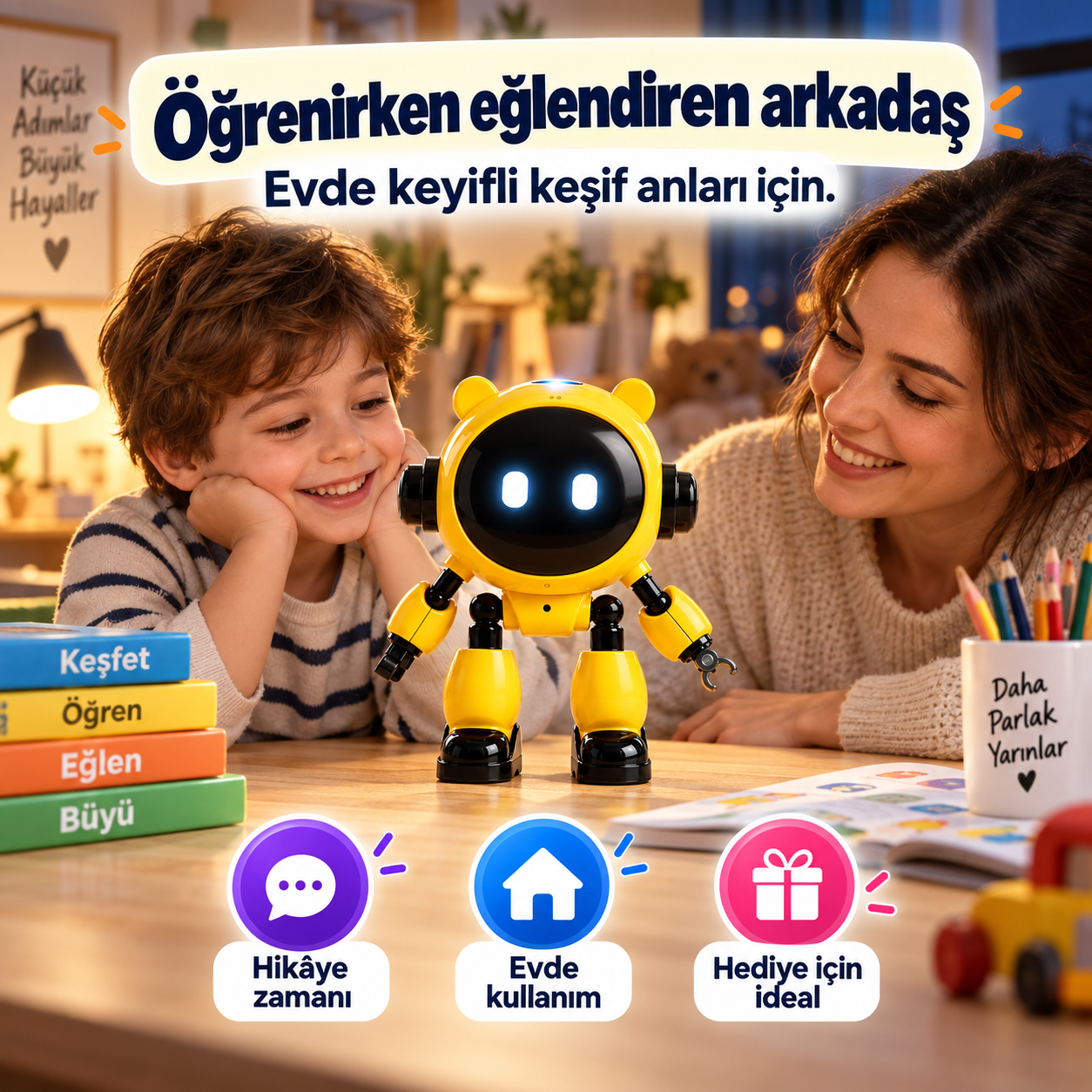 Çocuklar İçin Türkçe Konuşan Yapay Zeka Robotu – 40+ Dil, Wi-Fi ve Mobil Uygulama