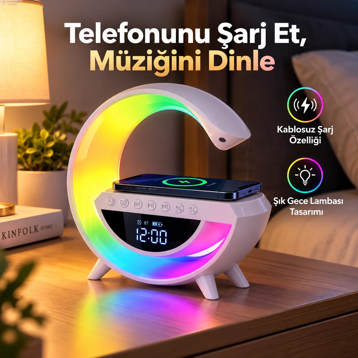 Bakeey G2 Hoparlörlü Gece Lambası – Kablosuz Şarj