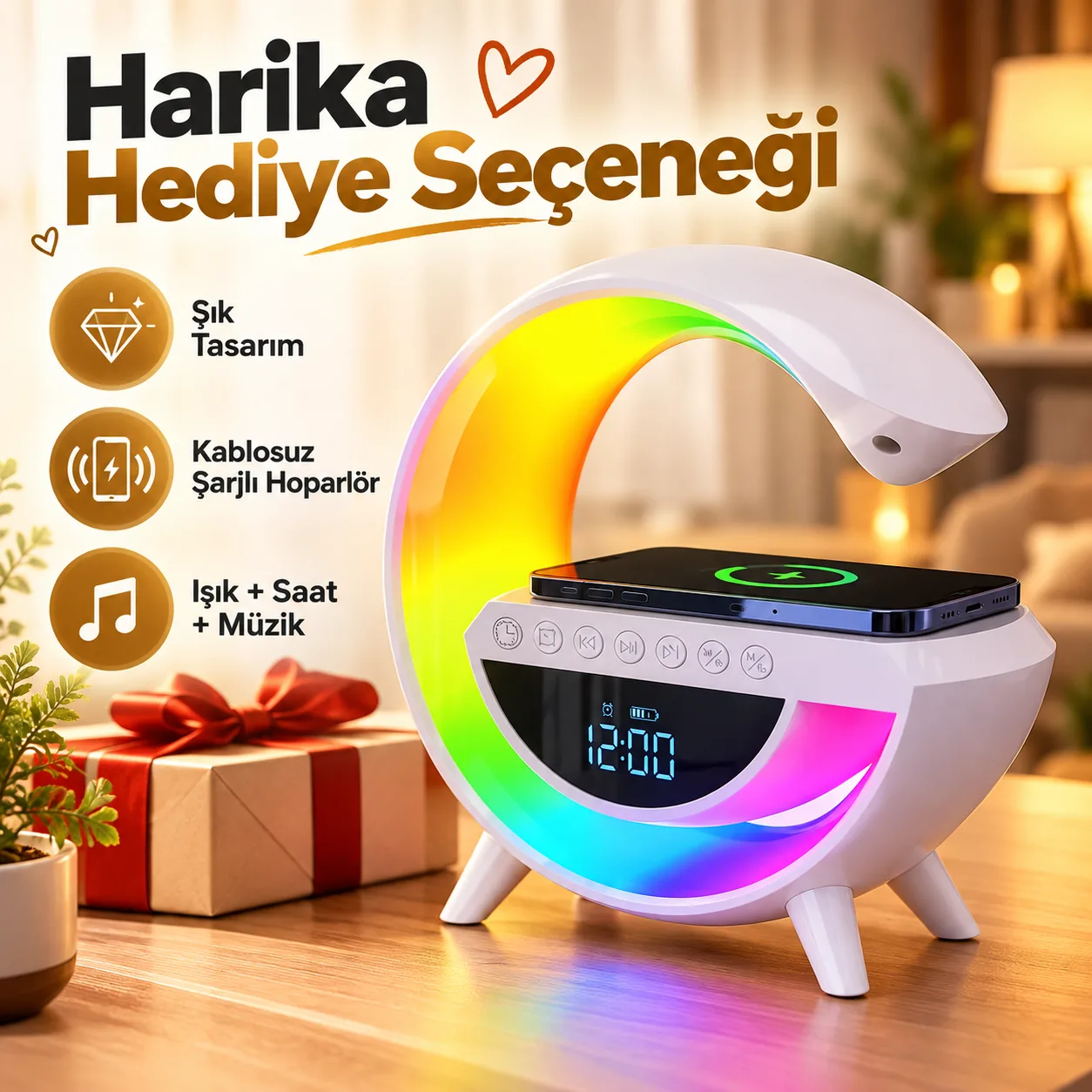 Bakeey G2 Hoparlörlü Gece Lambası – Kablosuz Şarj