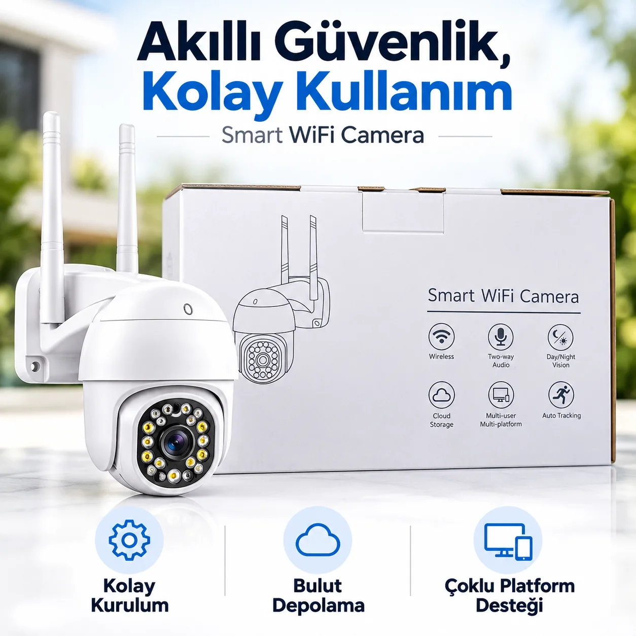 Smart WiFi PTZ Güvenlik Kamerası – Otomatik Takip, Gece Görüşü ve Çift Yönlü Ses