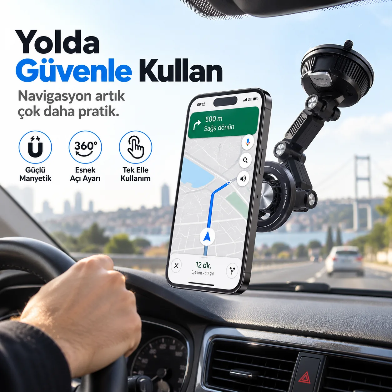 RT-2011 Manyetik Araç Telefon Tutucu – Vakumlu, 360° Ayarlanabilir Güçlü Mıknatıslı Tutacak