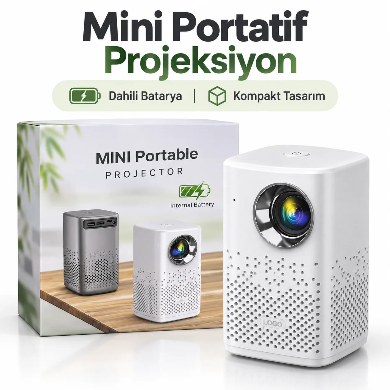 Şarjlı Mini Projeksiyon Cihazı – HD, Kablosuz