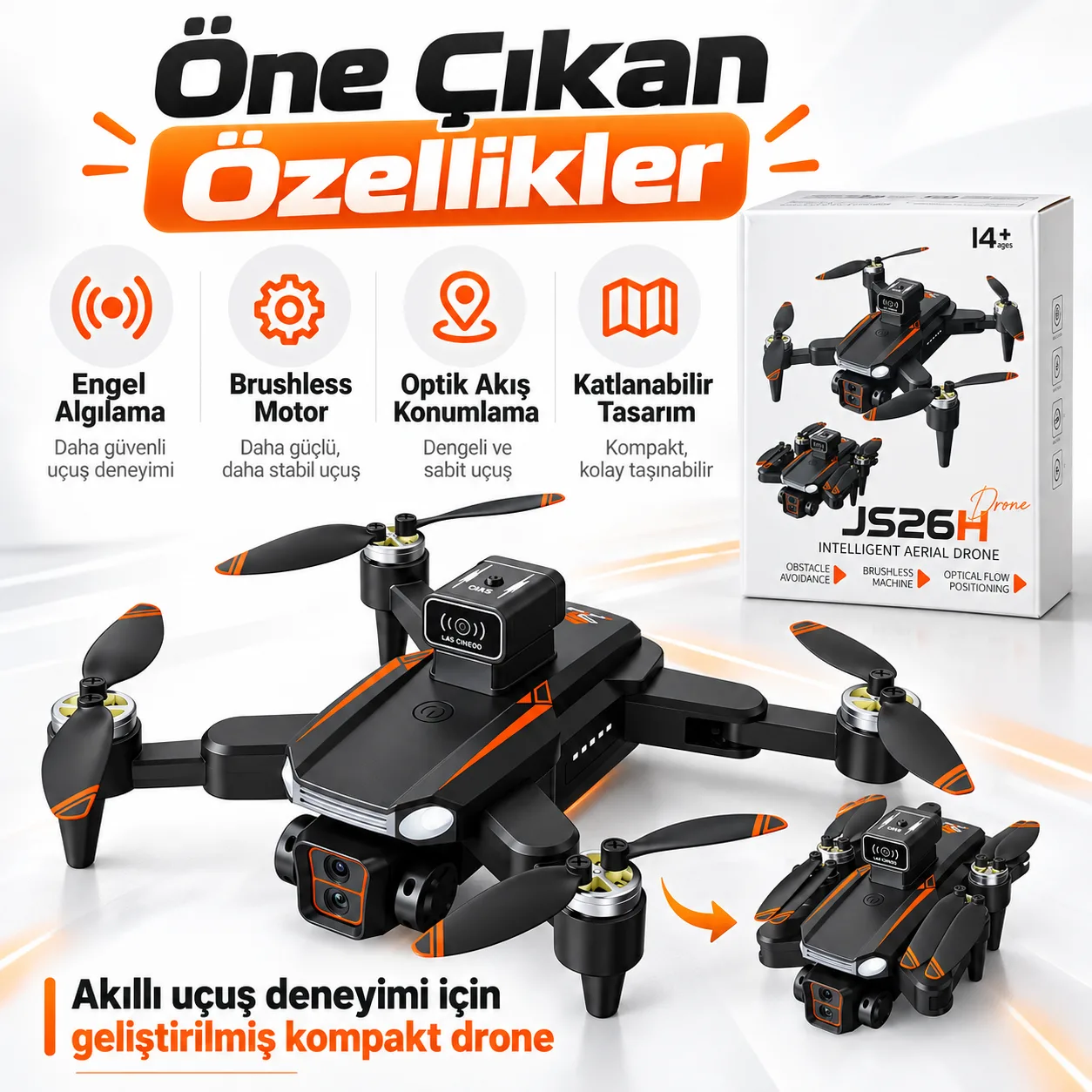 JS26H Akıllı Katlanabilir Drone – Fırçasız Motor, Engel Algılama ve Optical Flow