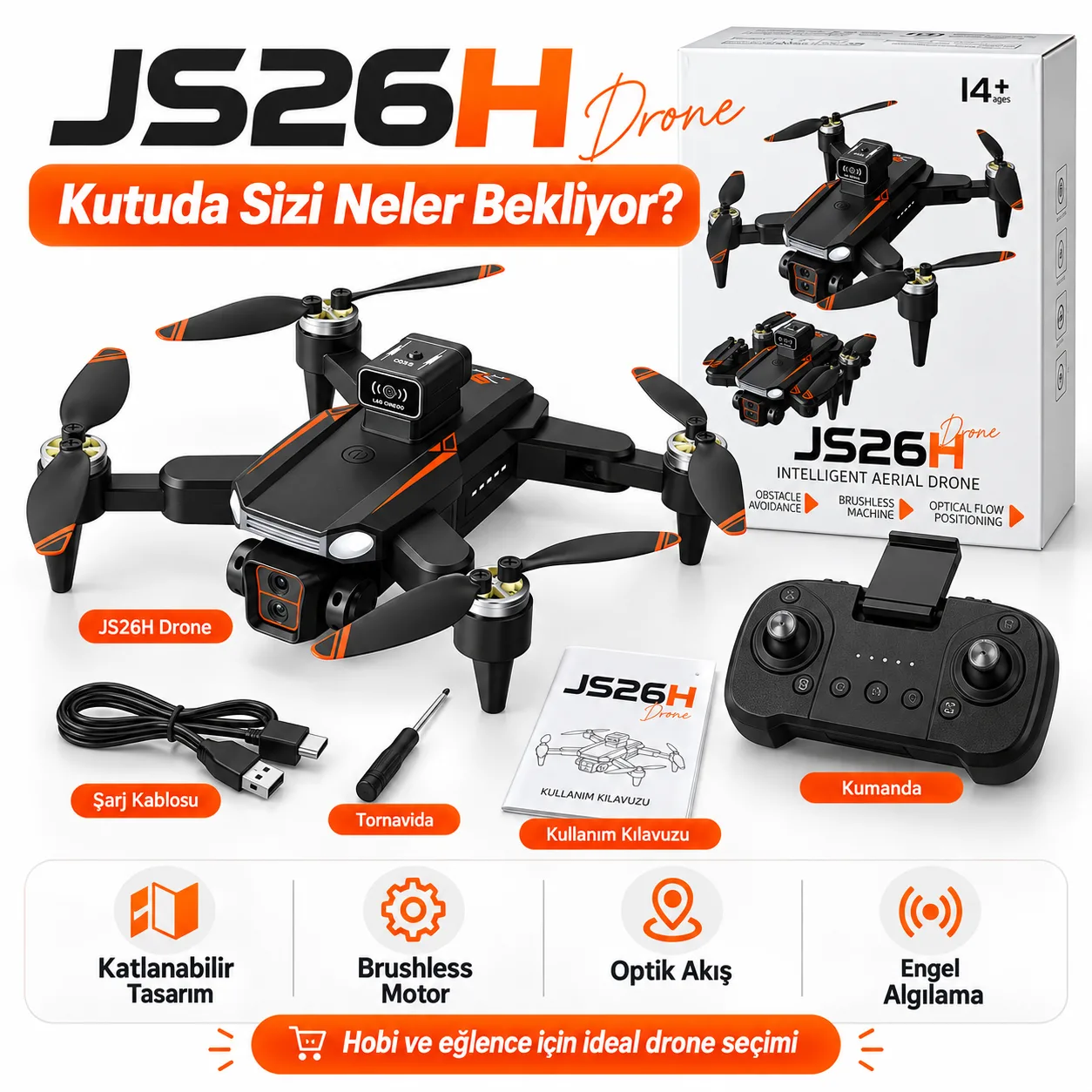 JS26H Akıllı Katlanabilir Drone – Fırçasız Motor, Engel Algılama ve Optical Flow