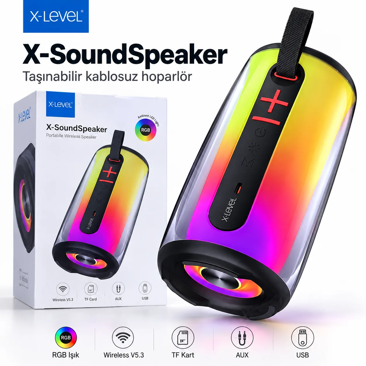 X-Level X-SoundSpeaker RGB Bluetooth Hoparlör – Bluetooth 5.3, TF Kart, AUX ve USB Destekli