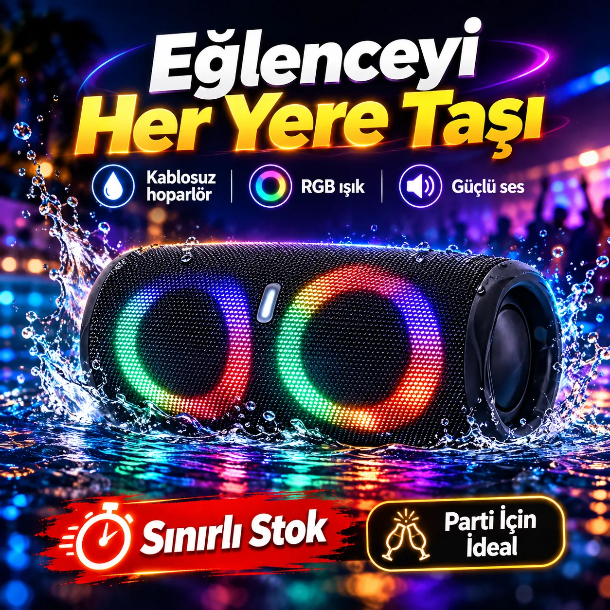 RGB Bluetooth Hoparlör – Su Geçirmez, Güçlü Bas
