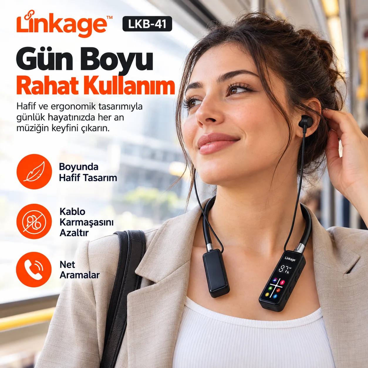 Linkage LKB-41 Boyunluk Bluetooth Kulaklık – Bluetooth 5.4, ENC Gürültü Azaltma ve Hafıza Kartı Destekli